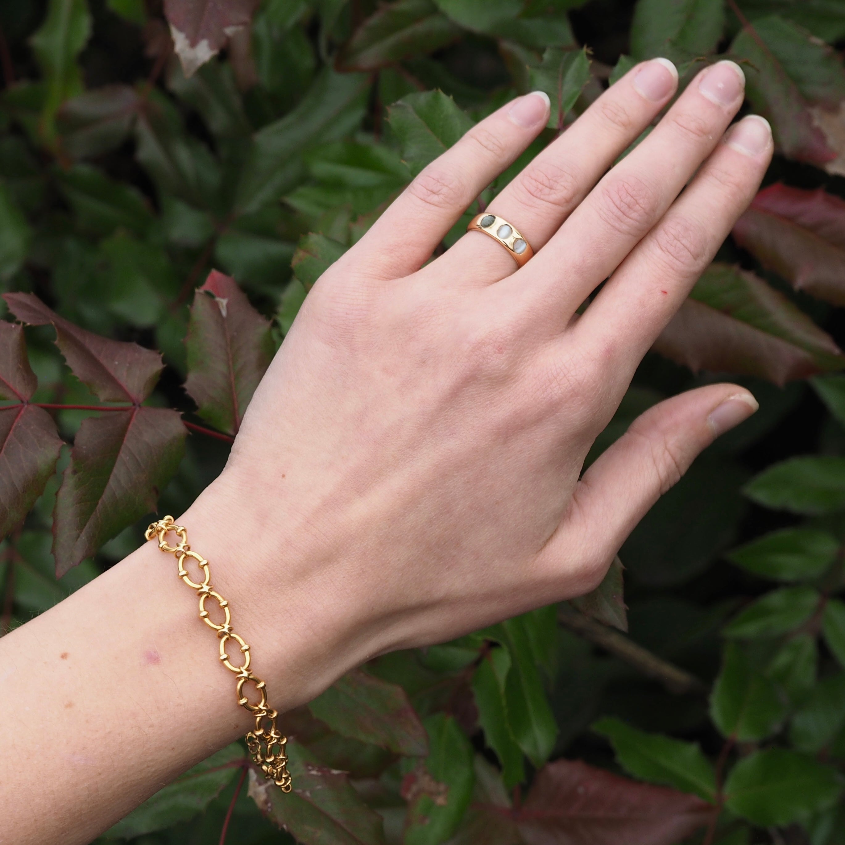 Vintage Portuguese 19k Gold Banded Oval Chain Bracelet