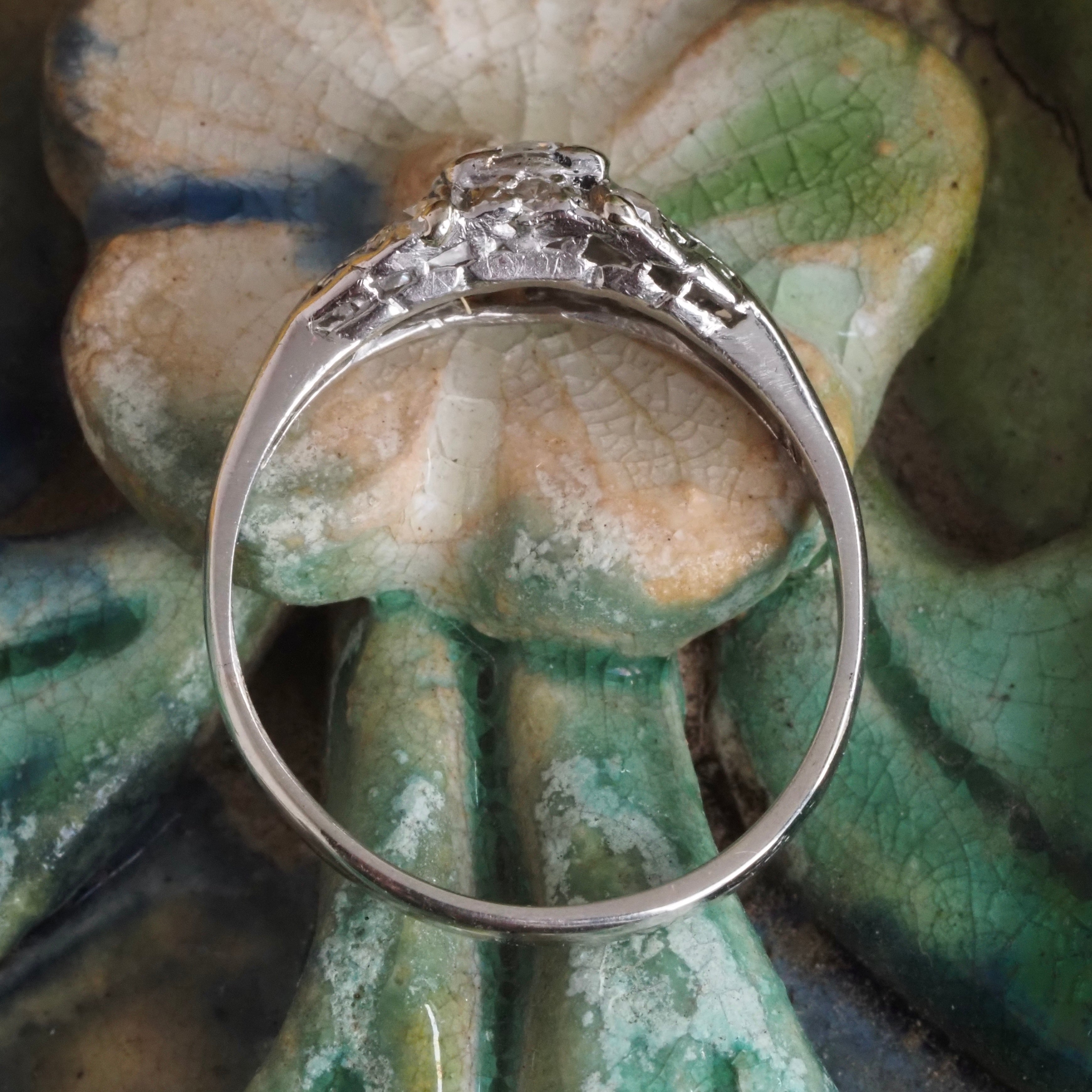 Antique Early Art Deco Platinum Old Mine Cut Diamond Ring