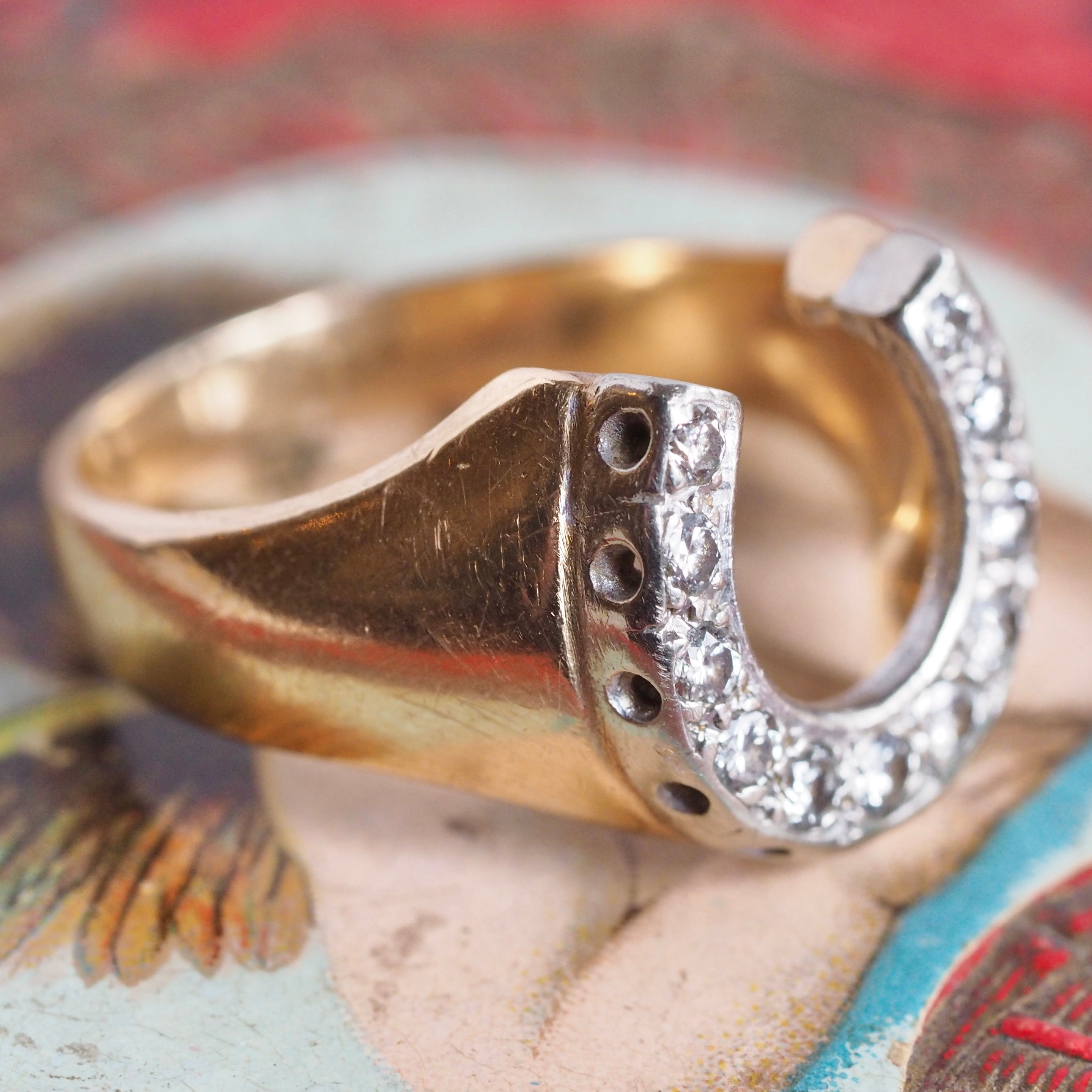 Vintage 14k Gold Diamond Horseshoe Ring