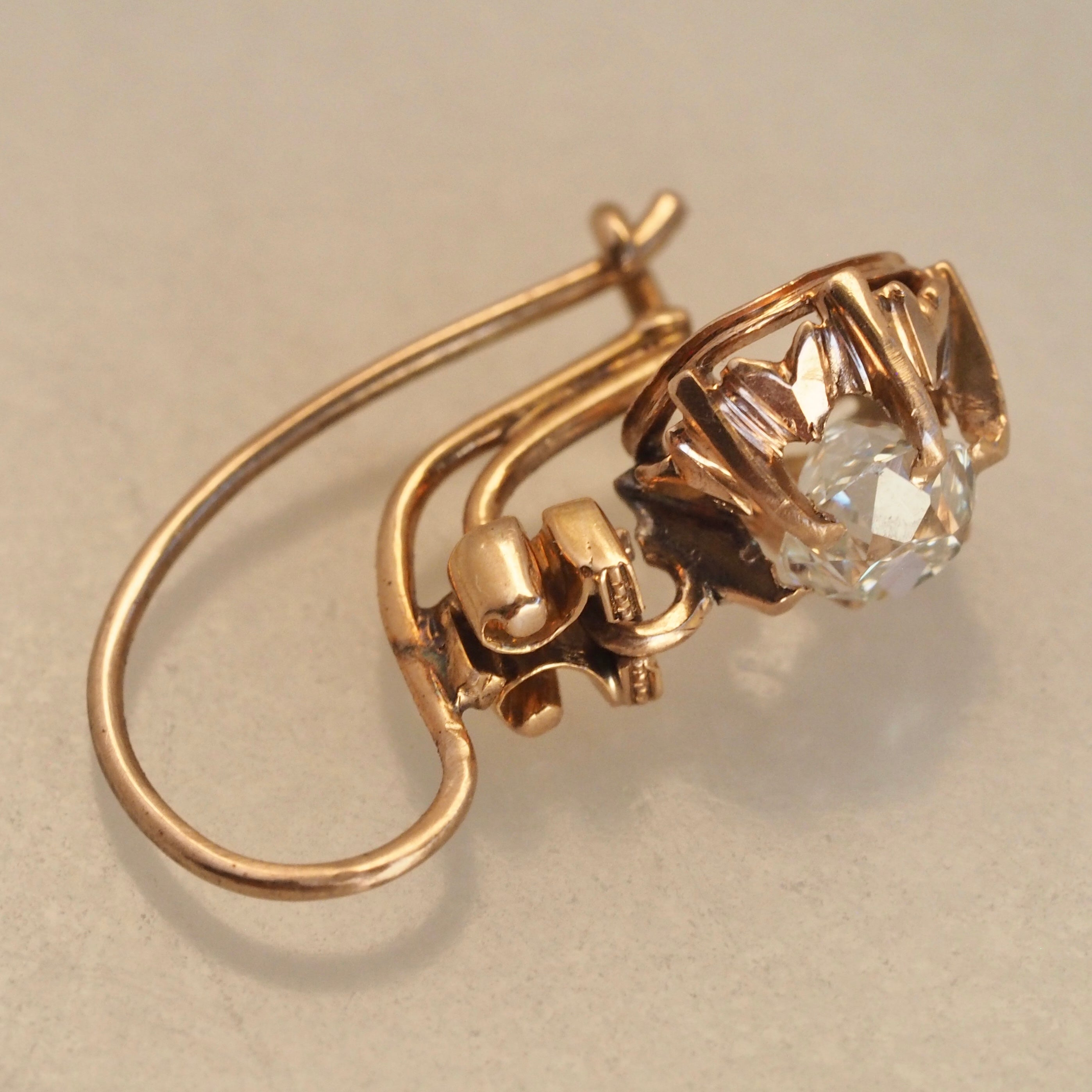 Antique Victorian 14k Gold Old Mine Cut Diamond Earrings