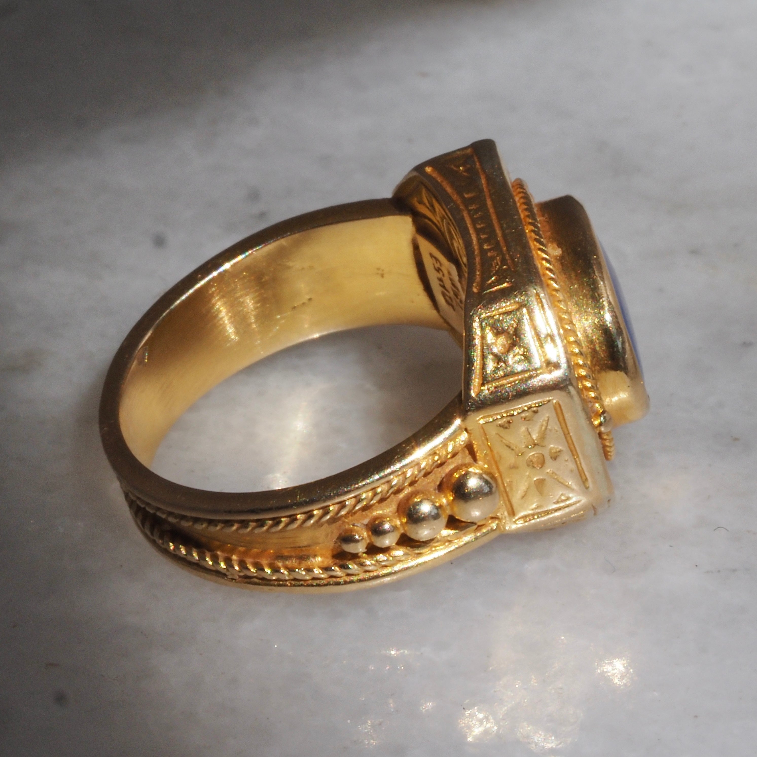 Vintage Greek Lapis 18K Gold Ring