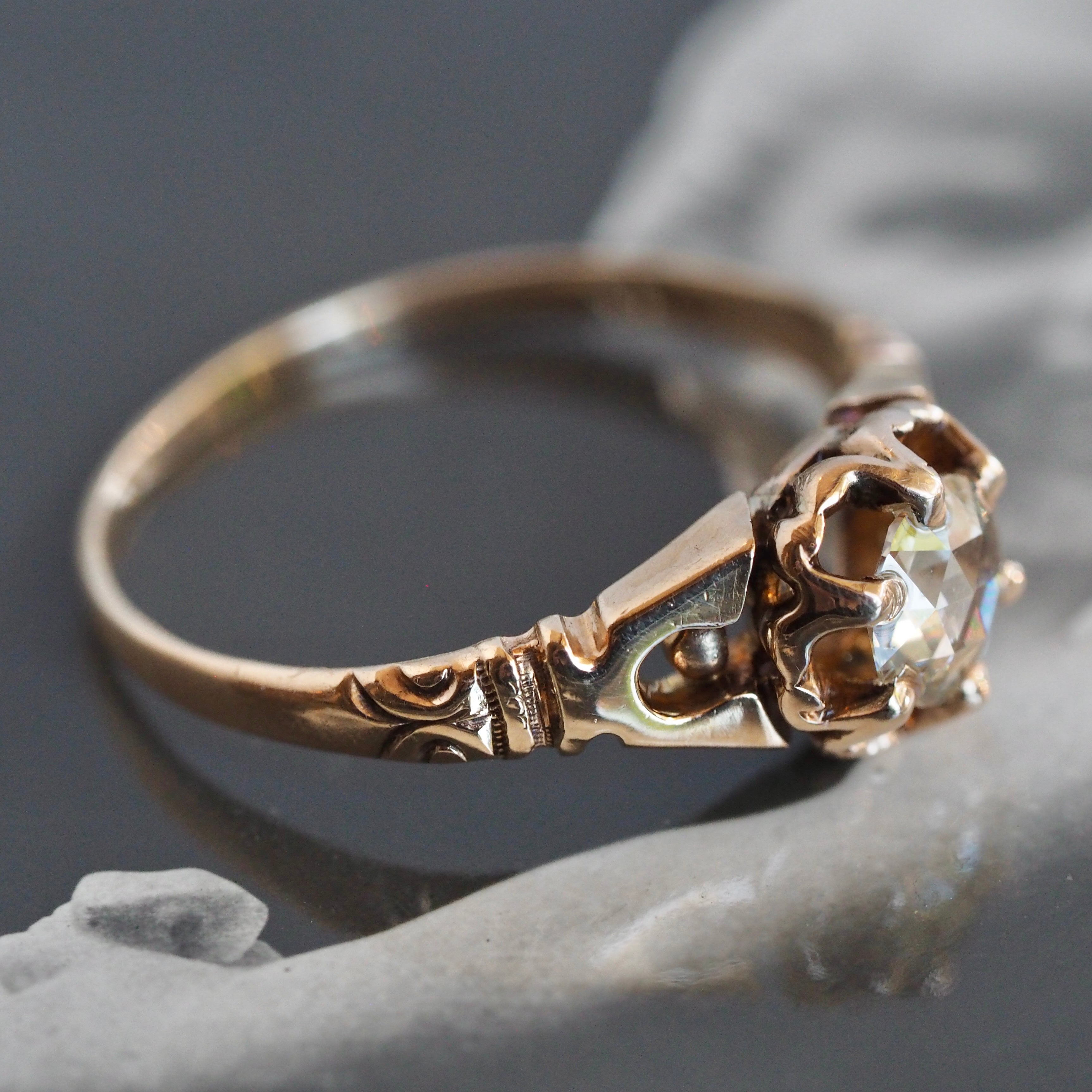 Antique Victorian 14k Gold Rose Cut Diamond Ring