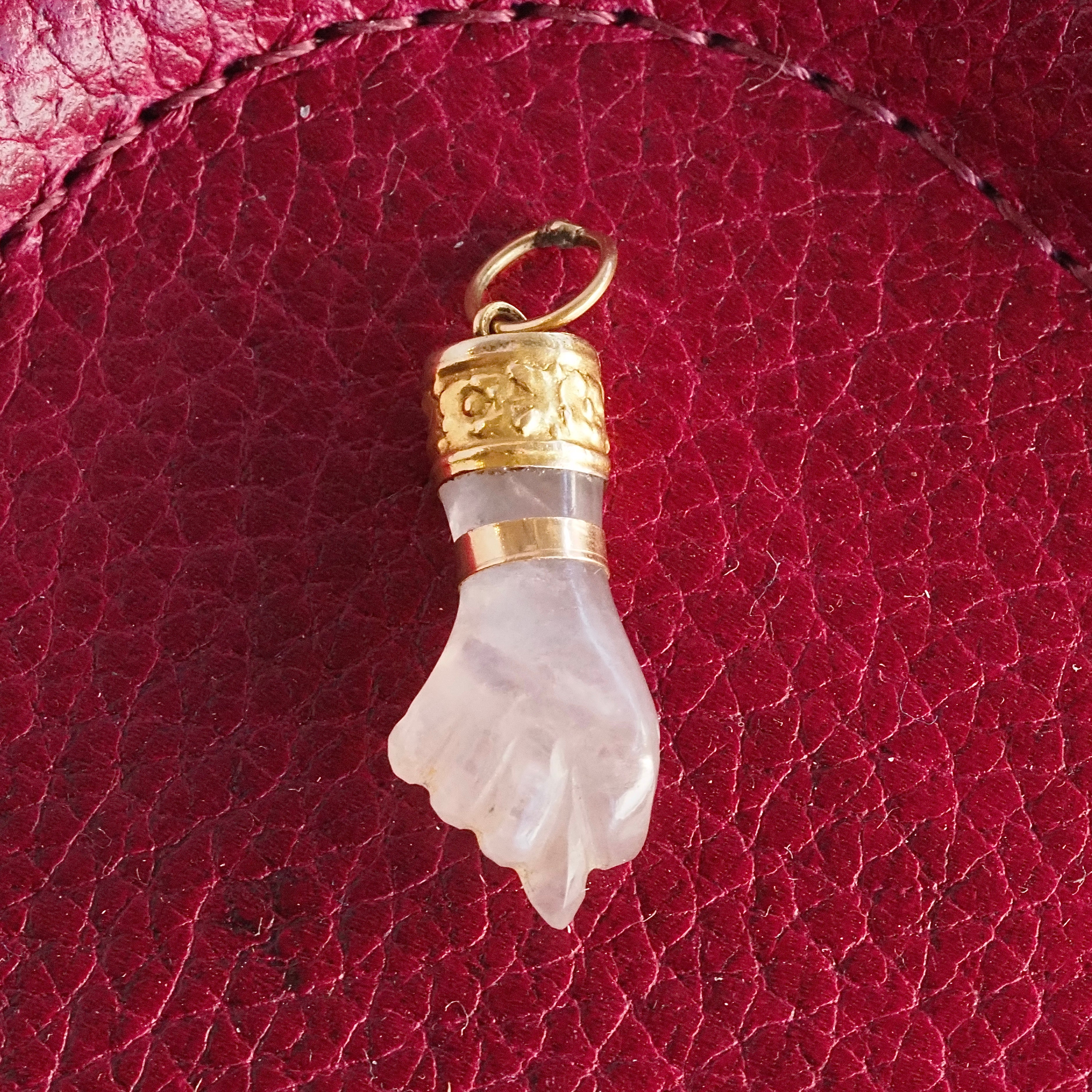 Antique Mano Figa Rose Quartz 18k Gold Pendant