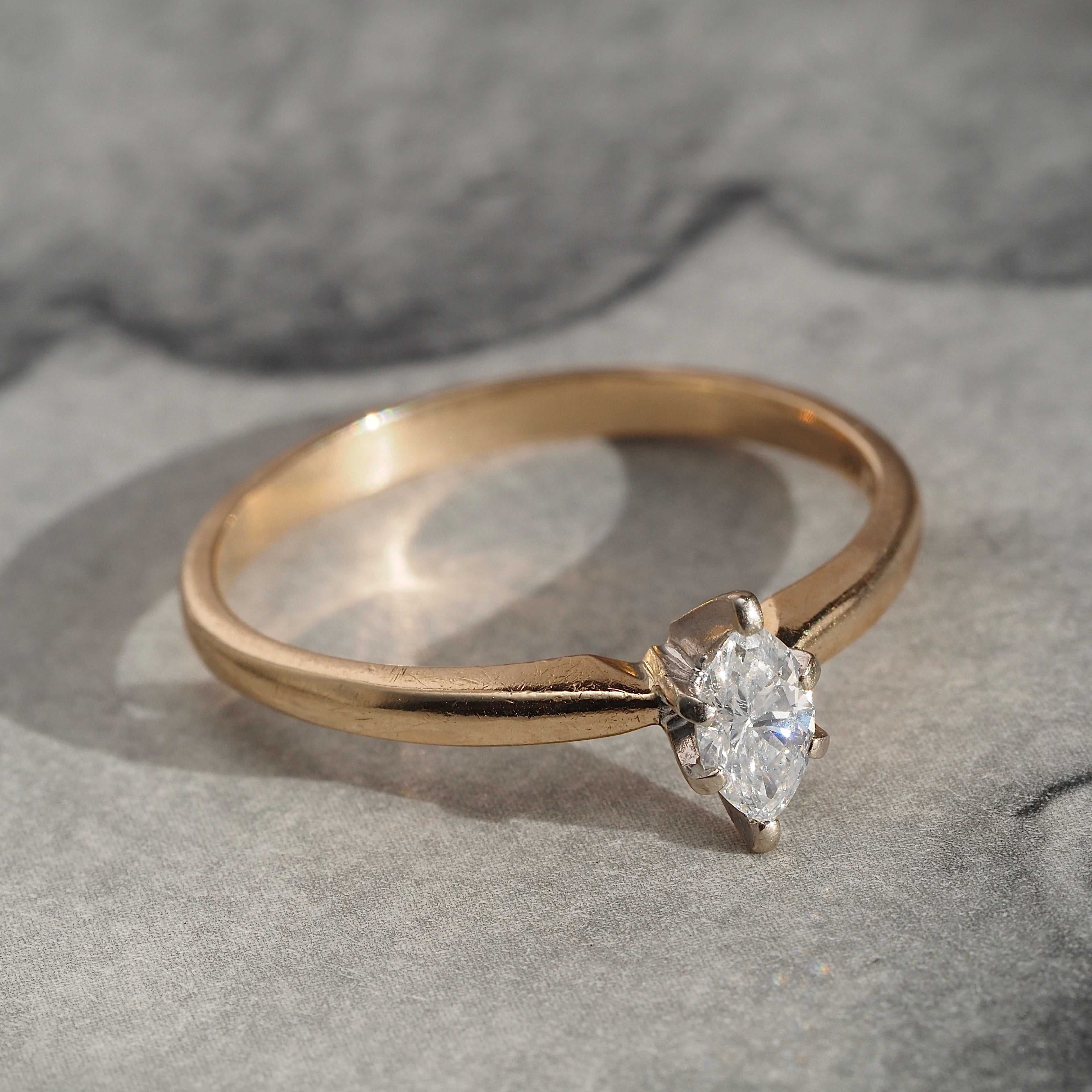 Vintage Marquise Diamond 14k Gold Engagement Ring