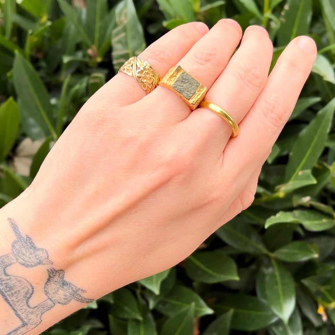 Vintage Modernist Pyrite and 14k Gold Ring by Björn Weckström for Lapponia
