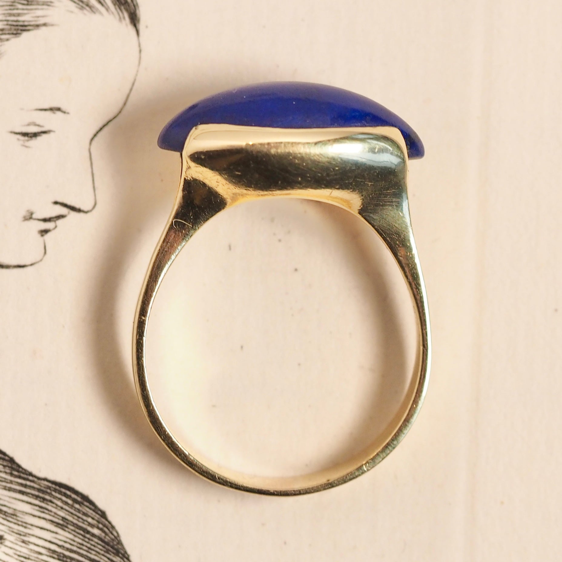 Vintage Modernist 18k Gold Marquise Lapis Ring