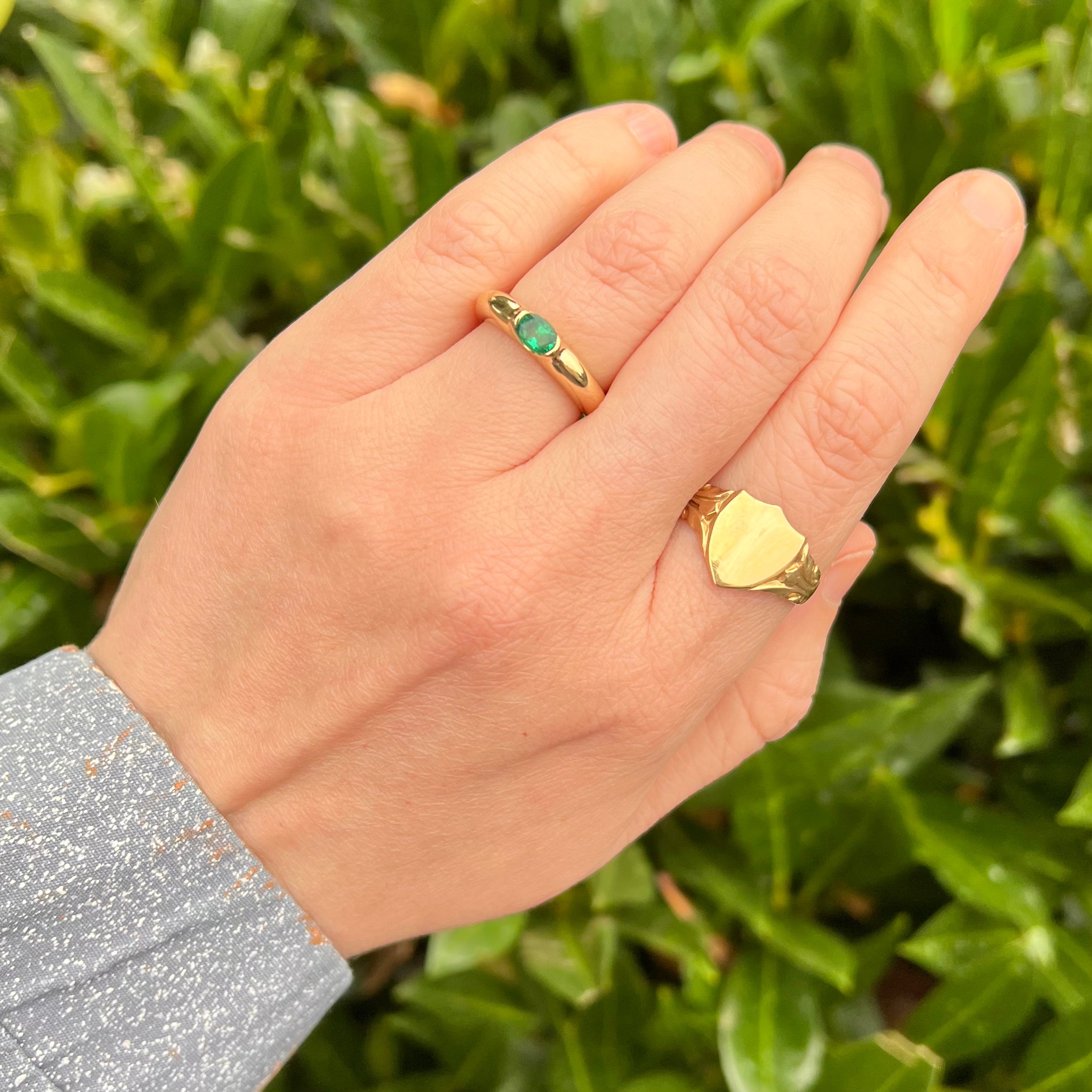 Modernist 14k Gold Emerald Half Bezel Ring