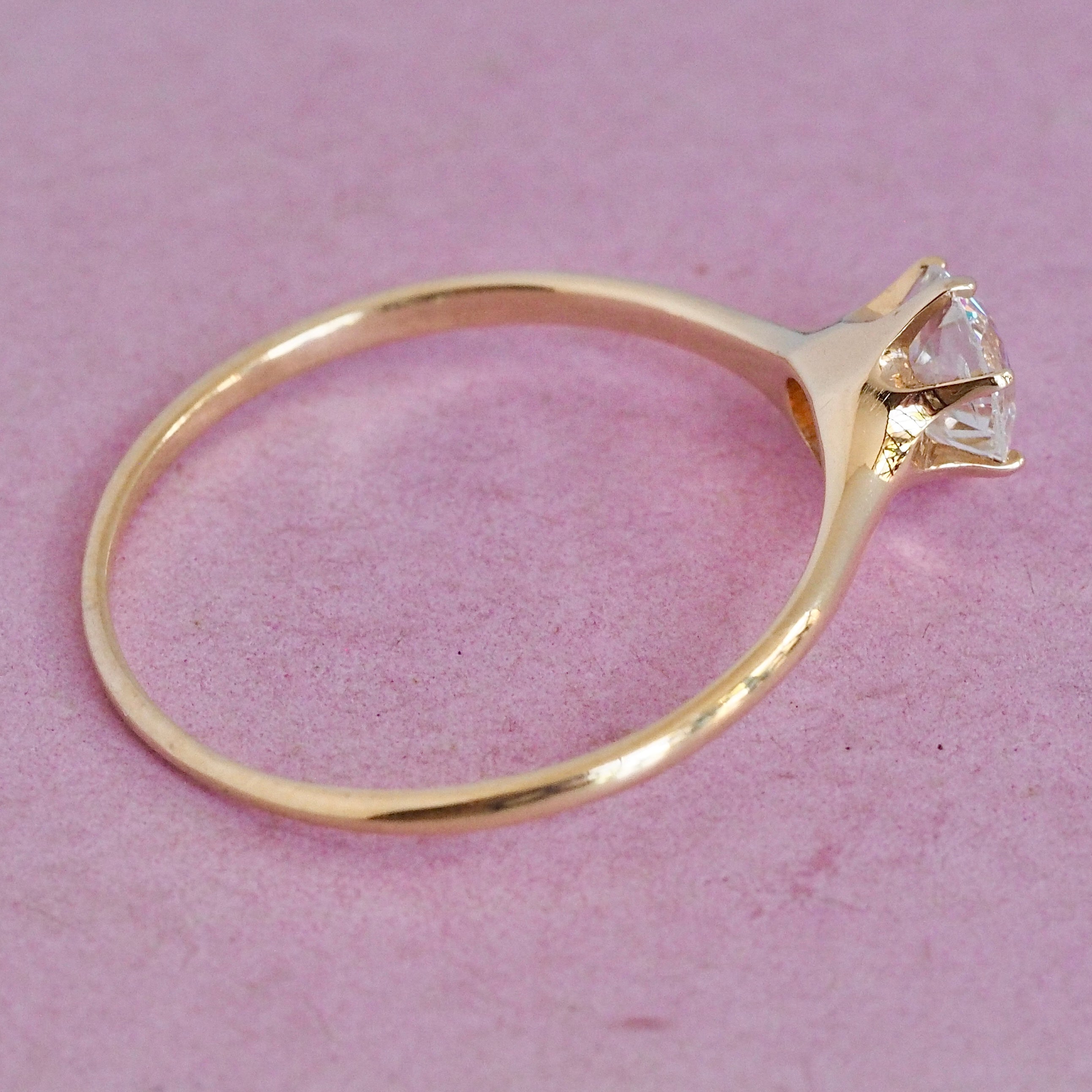 Antique 18k Gold Peacock Old European Cut Diamond Solitaire Ring