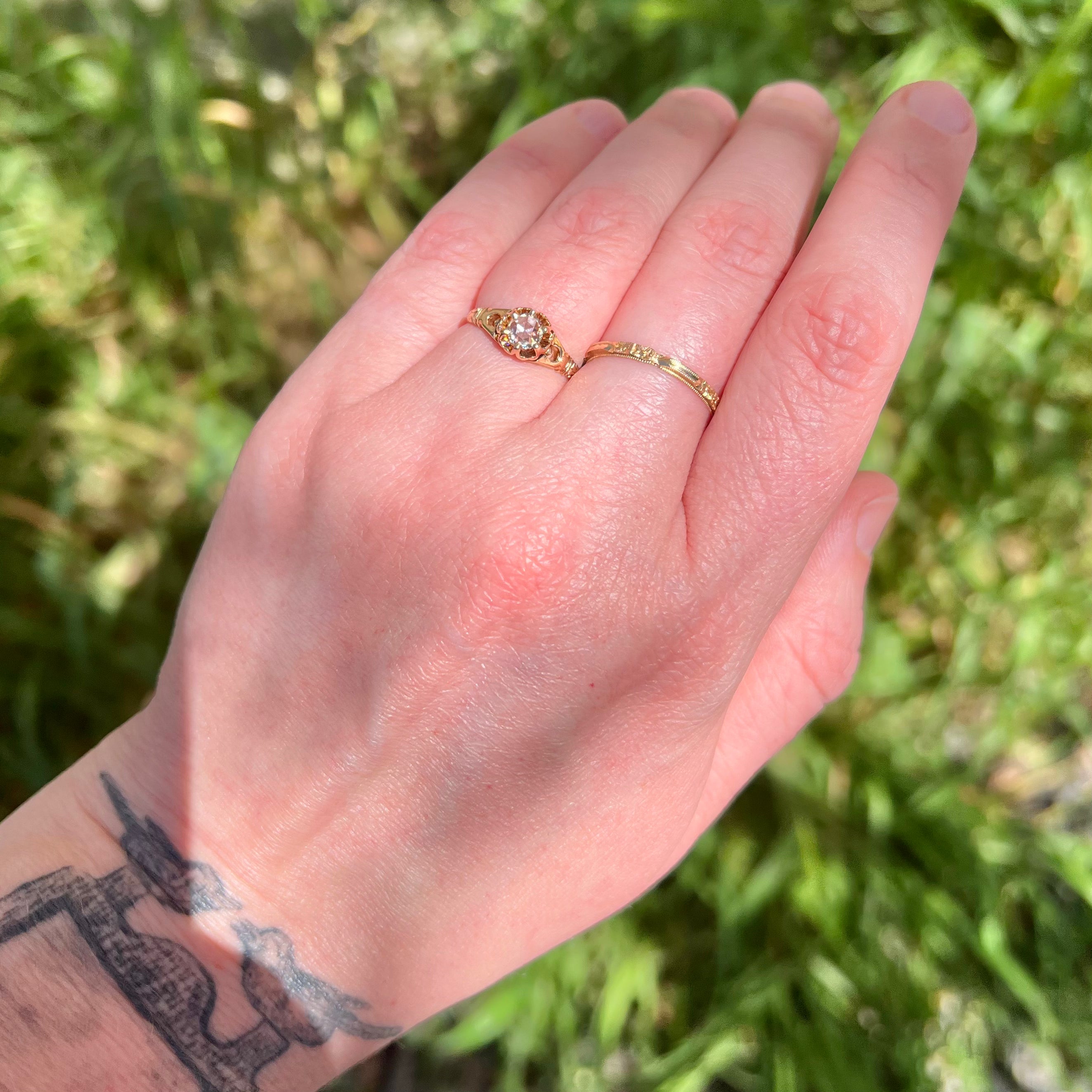 Antique Victorian 14k Gold Rose Cut Diamond Ring