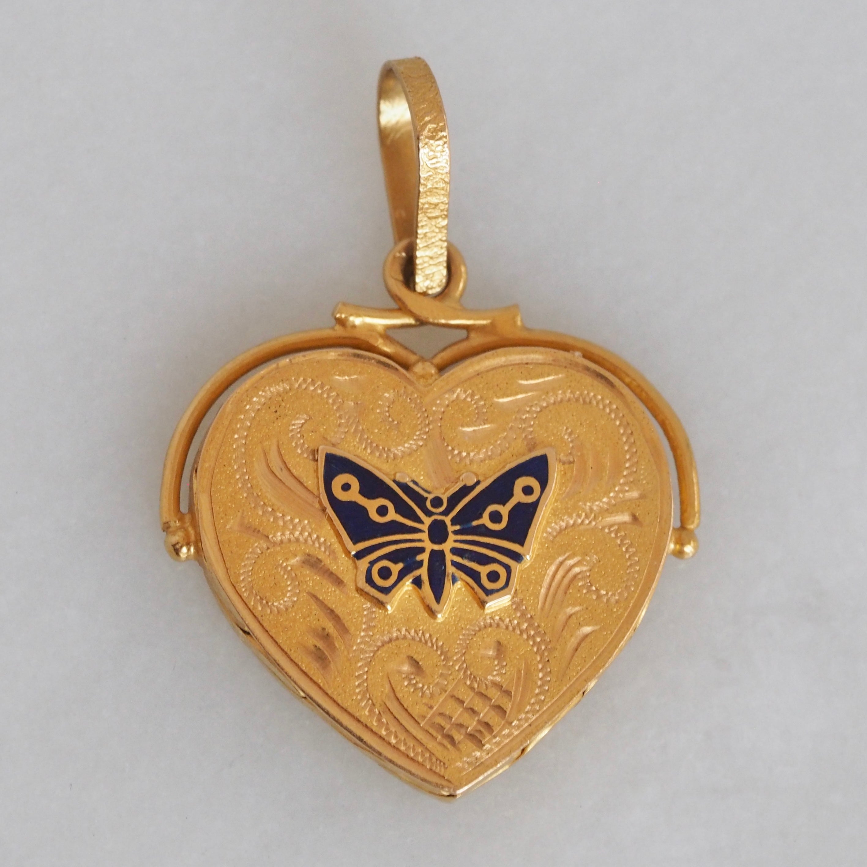 Vintage Portuguese 19k Gold and Enamel Butterfly Pendant