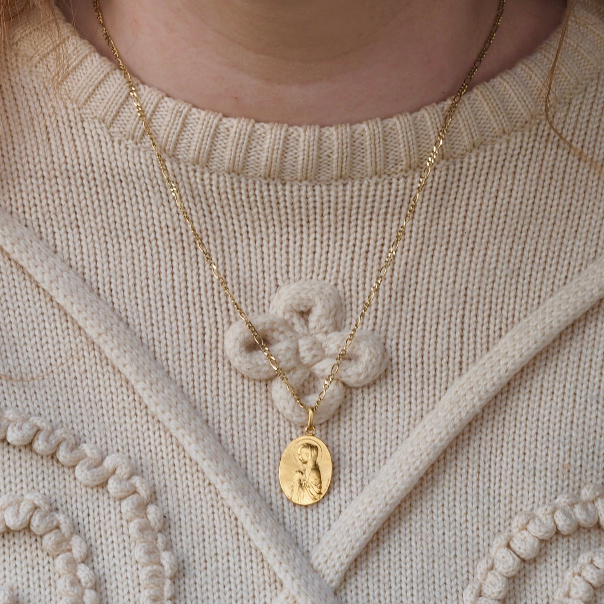 Vintage Portuguese 19k Gold Mary & Flowers Pendant