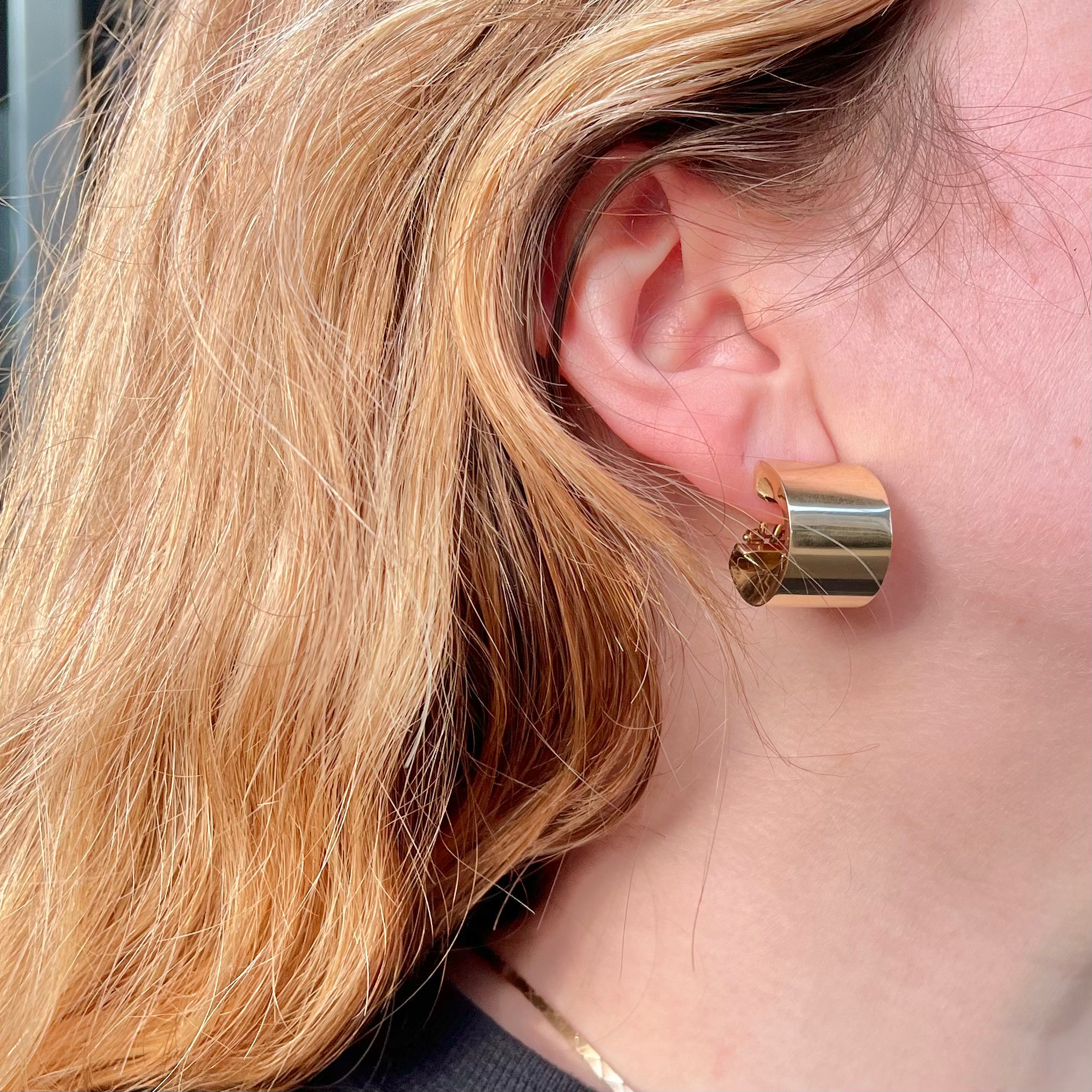 Modernist Italian 14k Gold Wide Hoops