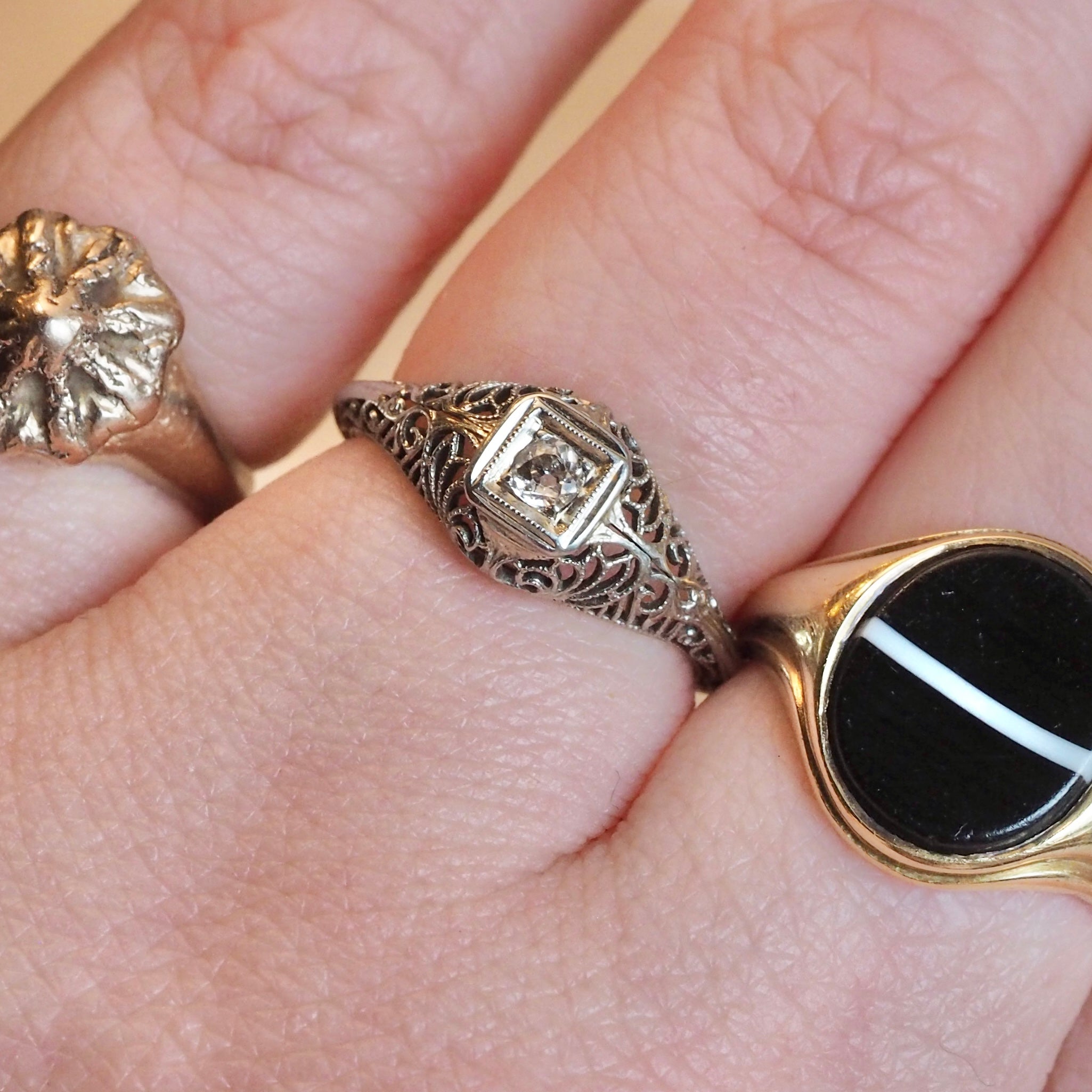 Art Deco 18k Gold Old Mine Cut Diamond Ring
