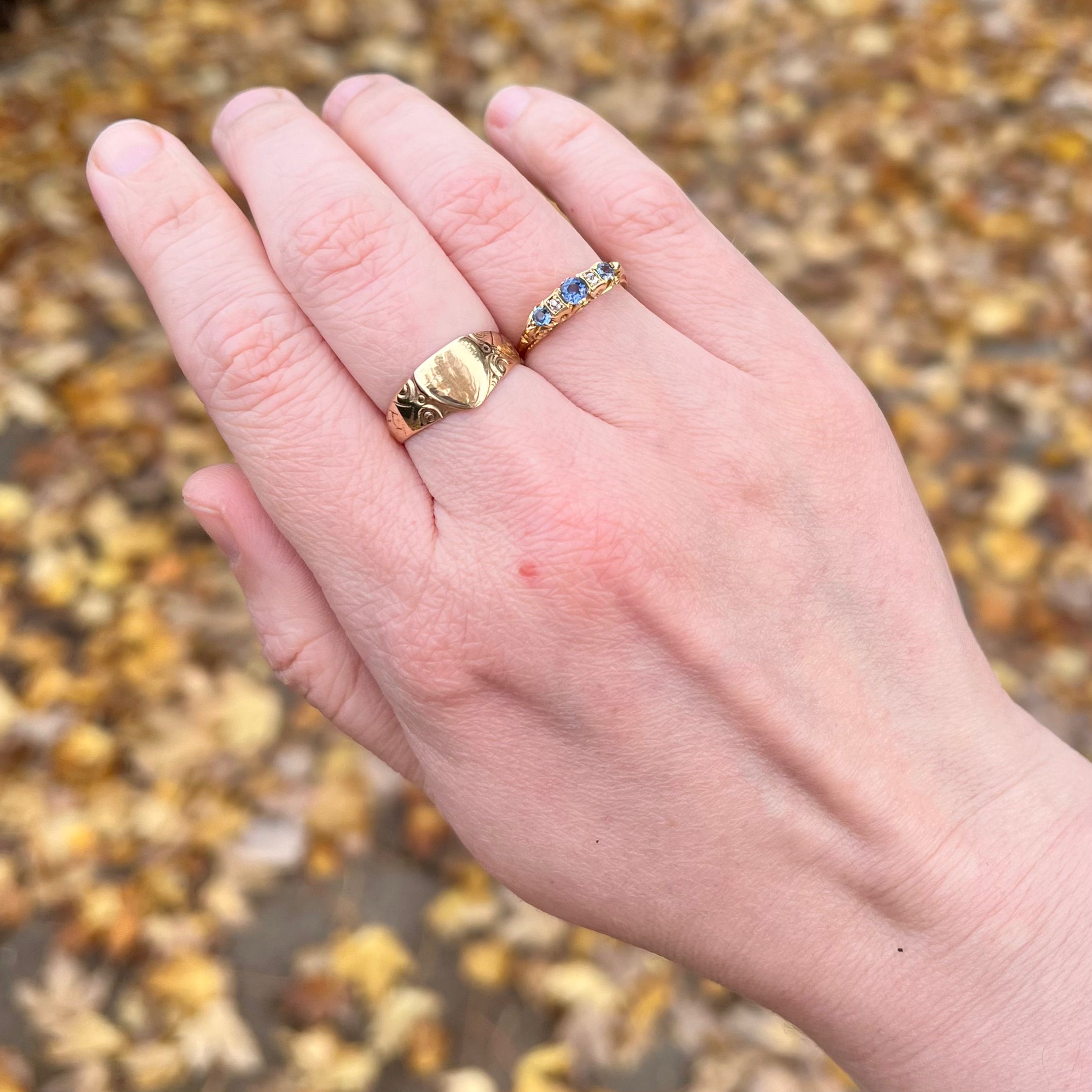 Antique Edwardian English 18k Gold Sapphire and Diamond Ring
