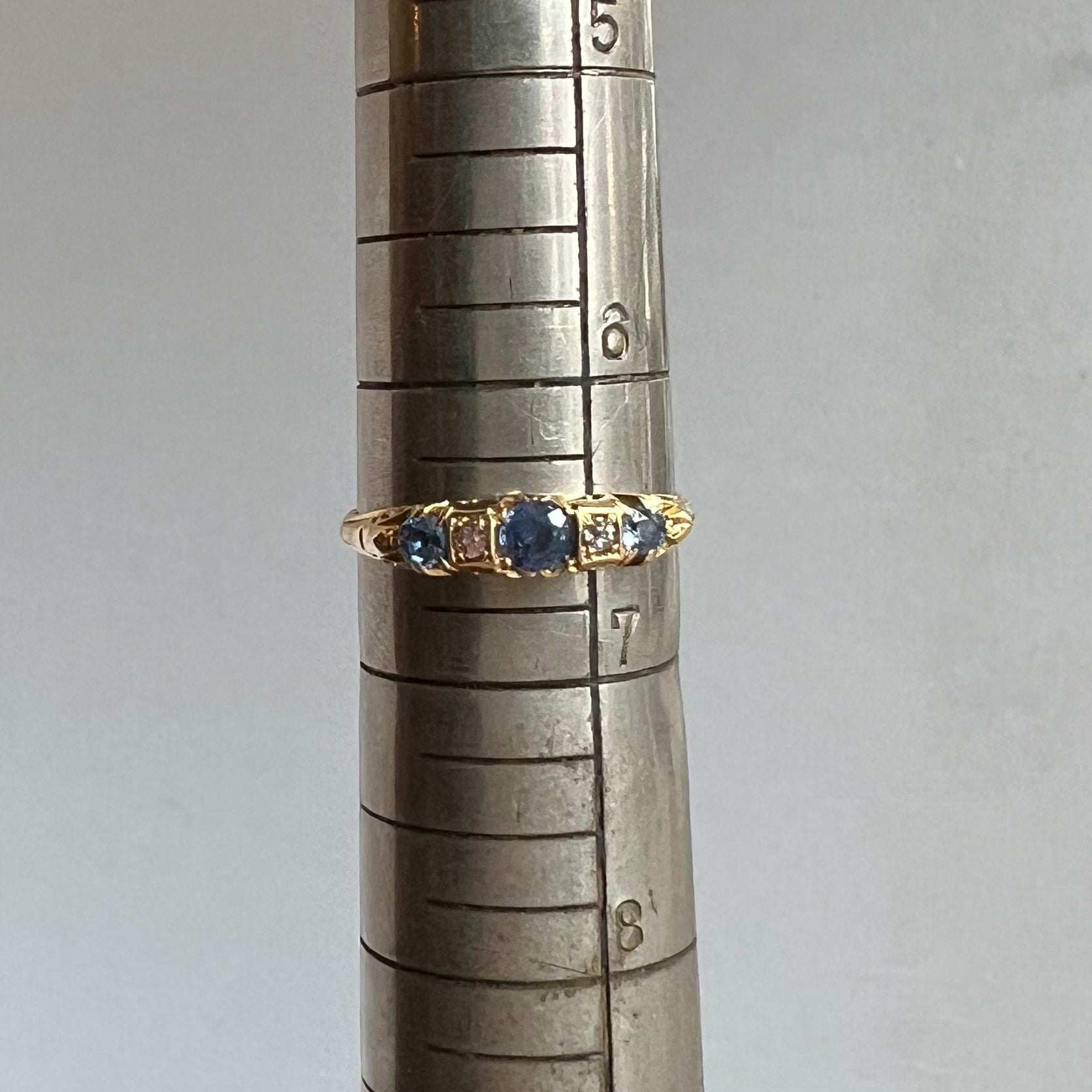 Antique Edwardian English 18k Gold Sapphire and Diamond Ring