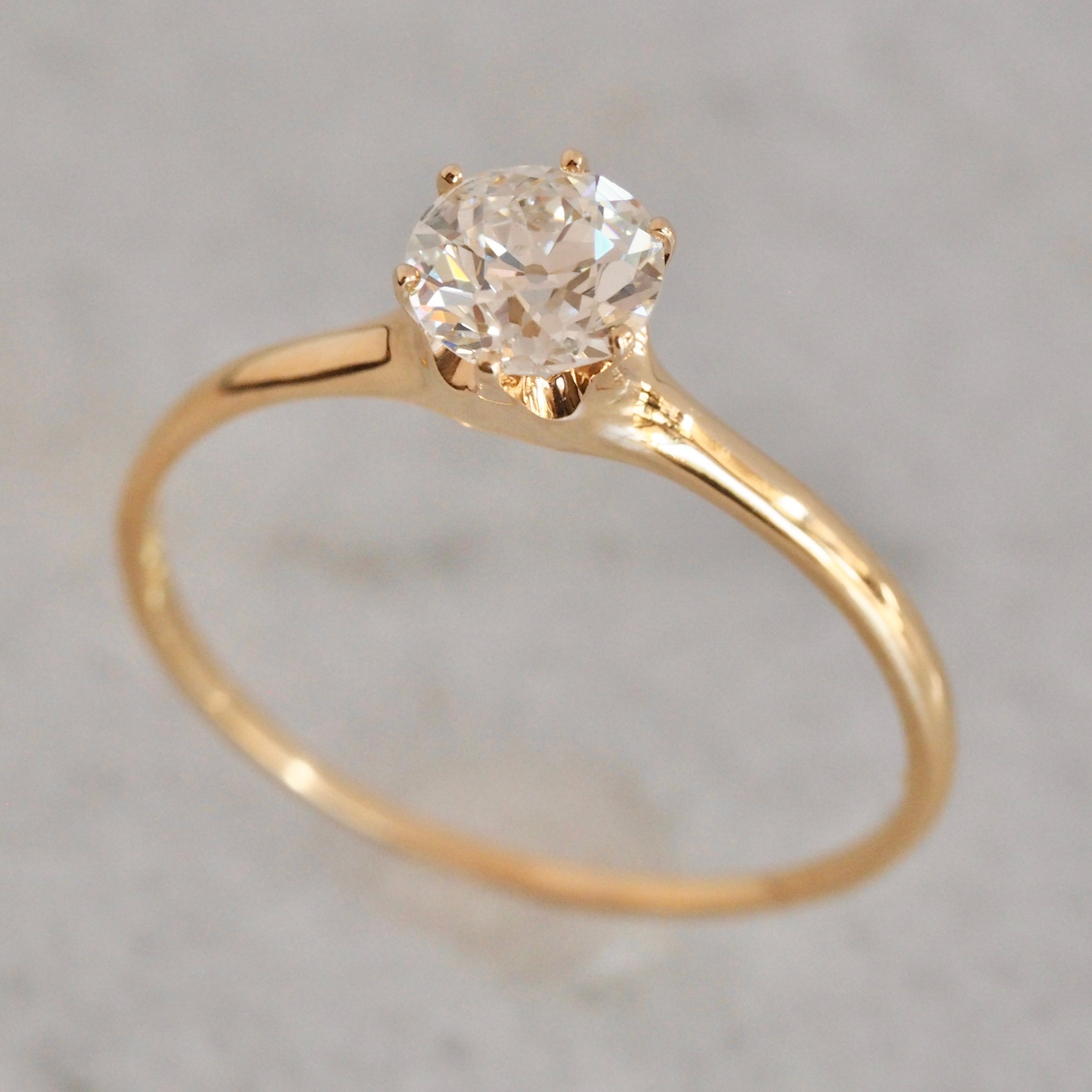 Antique 18k Gold Peacock Old European Cut Diamond Solitaire Ring