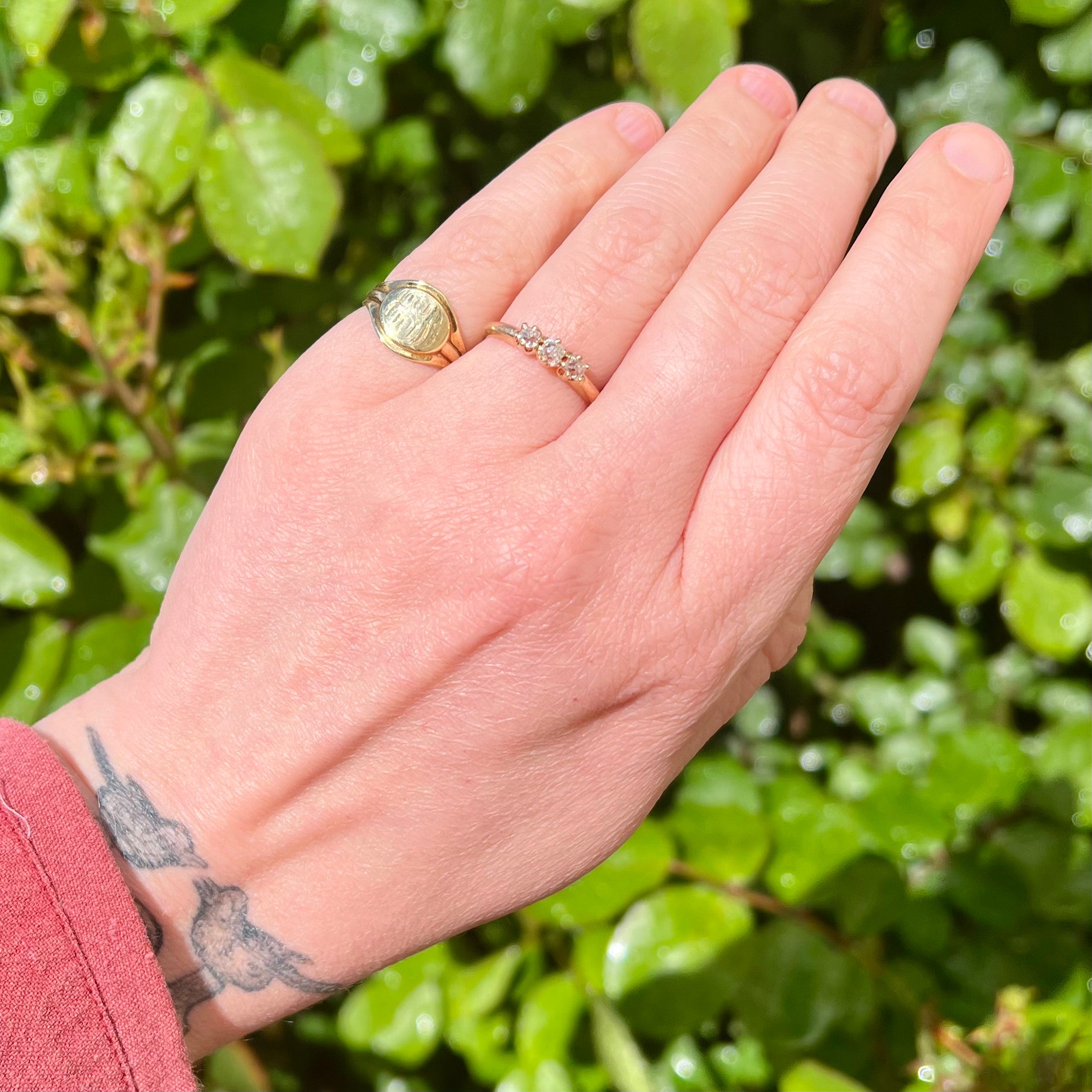 Antique 14k Gold Old Mine Cut Diamond Trilogy Engagement Ring