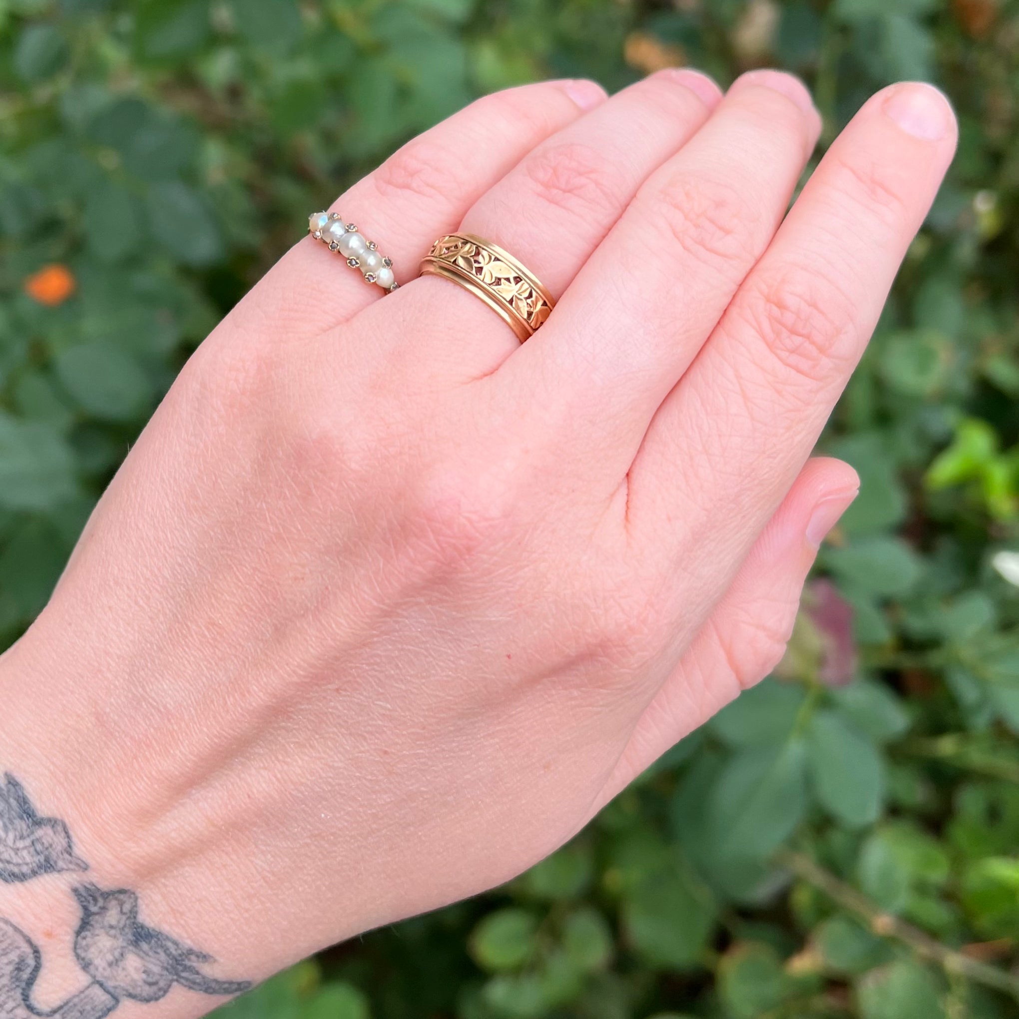 Antique Georgian 14k Gold Pearl and Rose Cut Diamond Ring