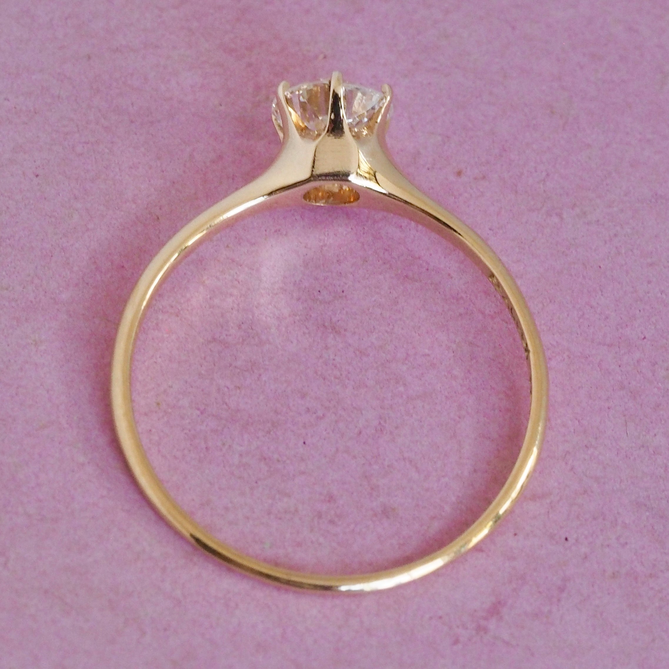 Antique 18k Gold Peacock Old European Cut Diamond Solitaire Ring