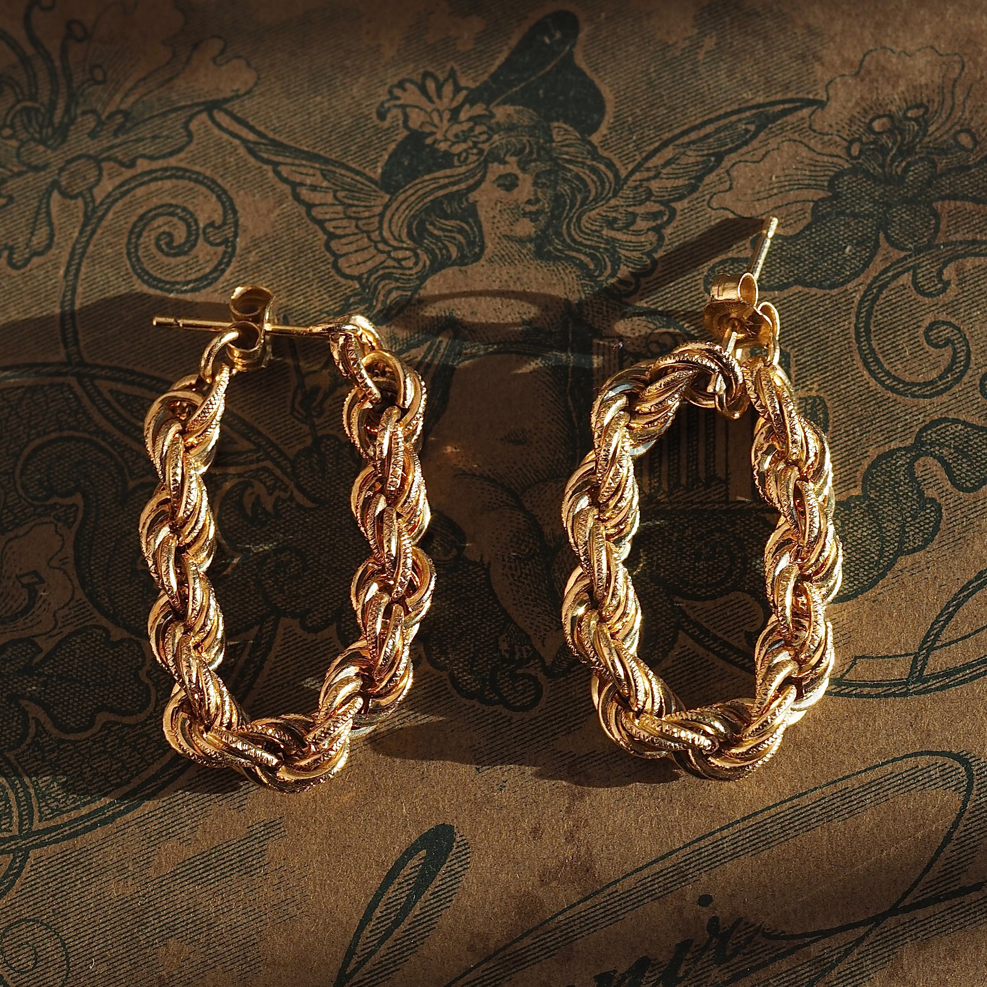 Vintage 14k Gold Chunky Textured Rope Earrings