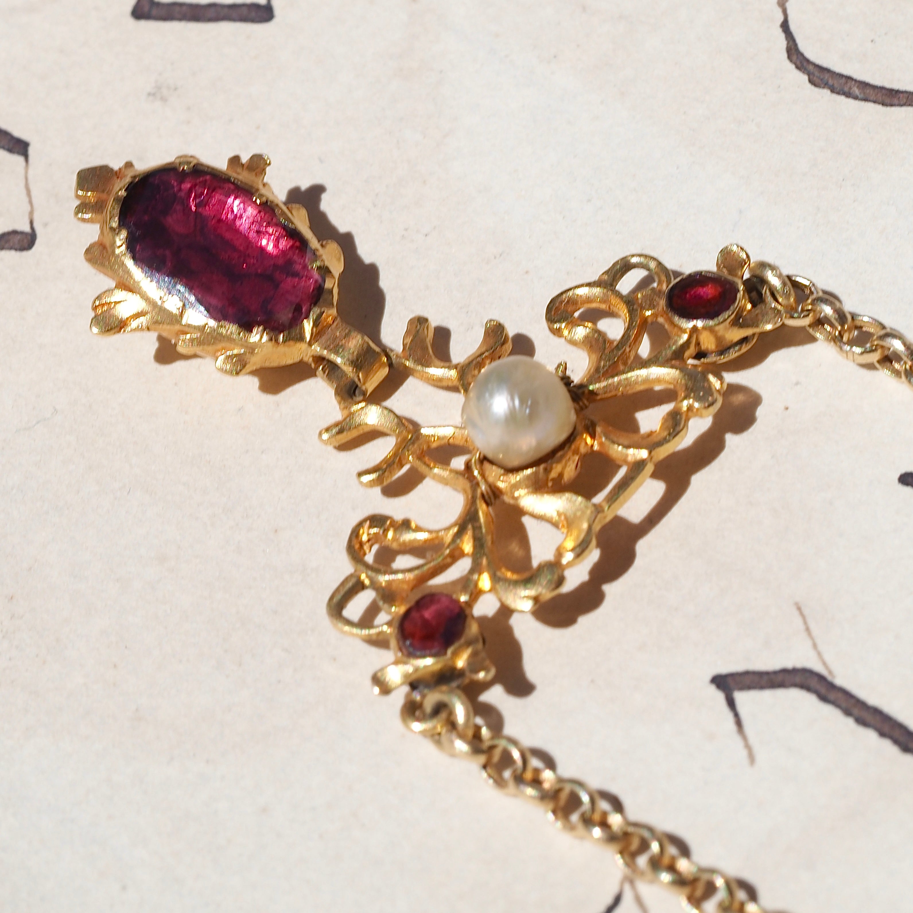 Antique Georgian Foiled Garnet Pendant on Vintage 9k Gold Rolo Chain
