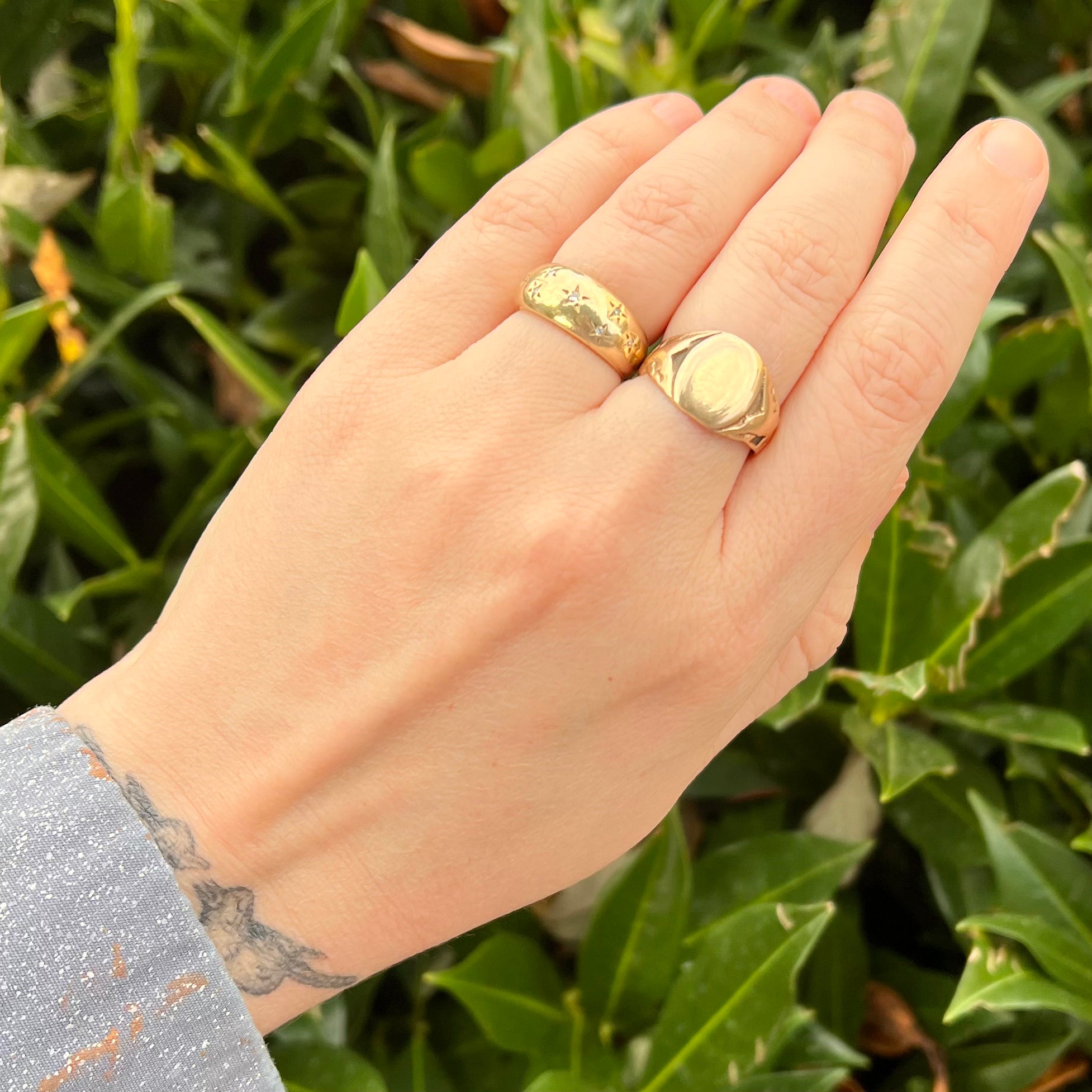 Midcentury Modern 14k Gold Diamond Starburst Dome Band