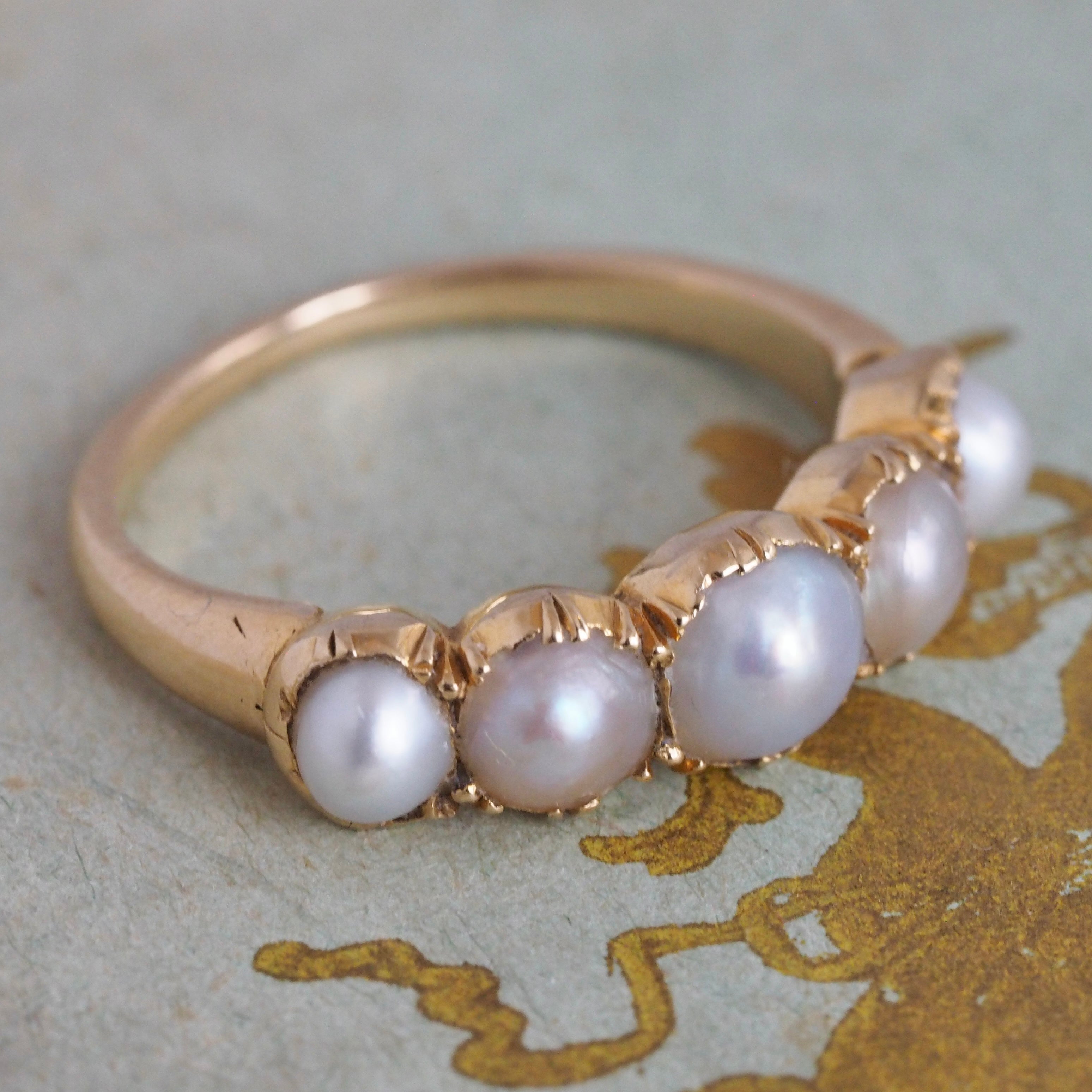 Antique Georgian 15k Gold Half Hoop Natural Pearl Ring