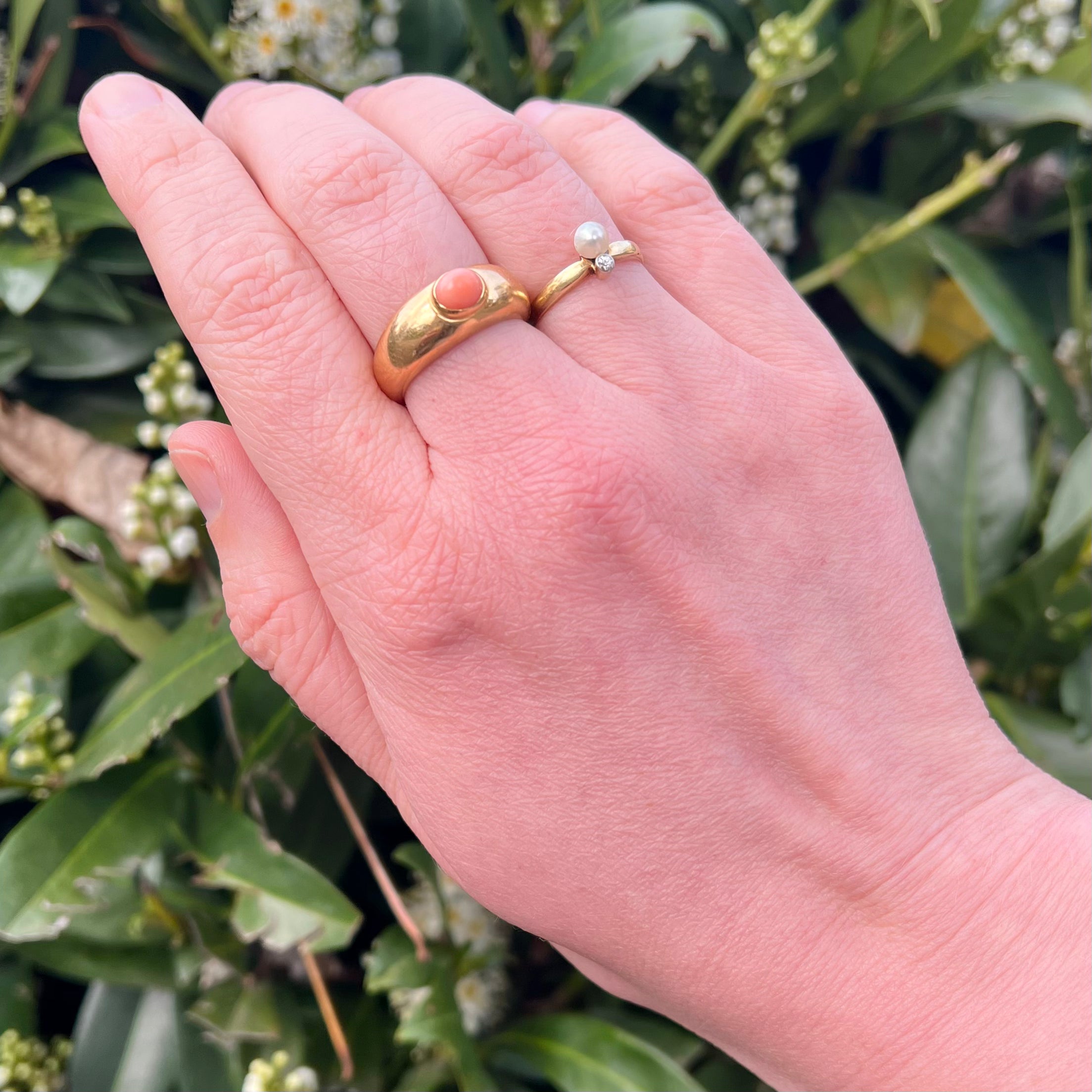 Vintage French 18k Gold Coral Dome Ring