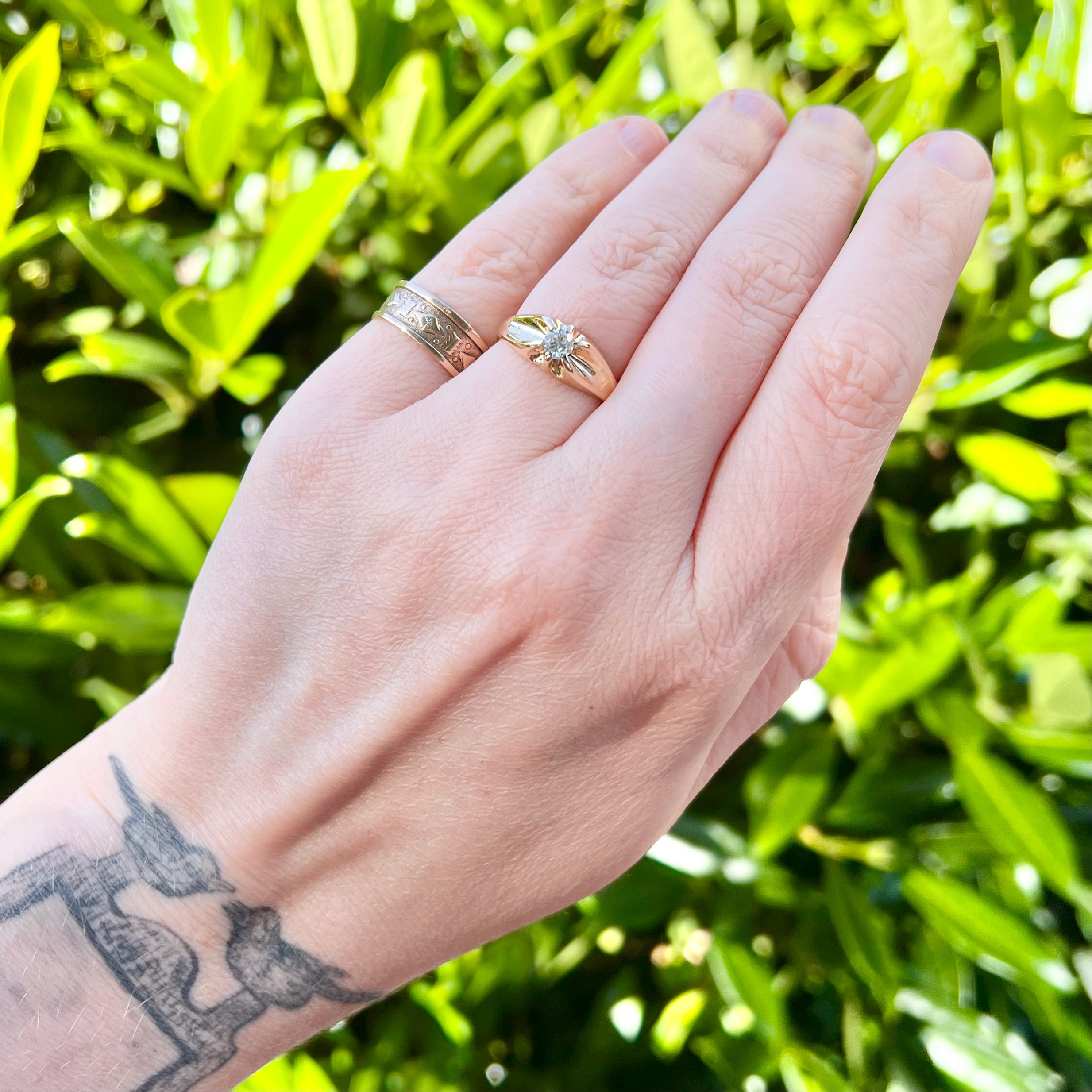 Antique Belcher Set Old European Cut Diamond 14k Gold Engagement Ring