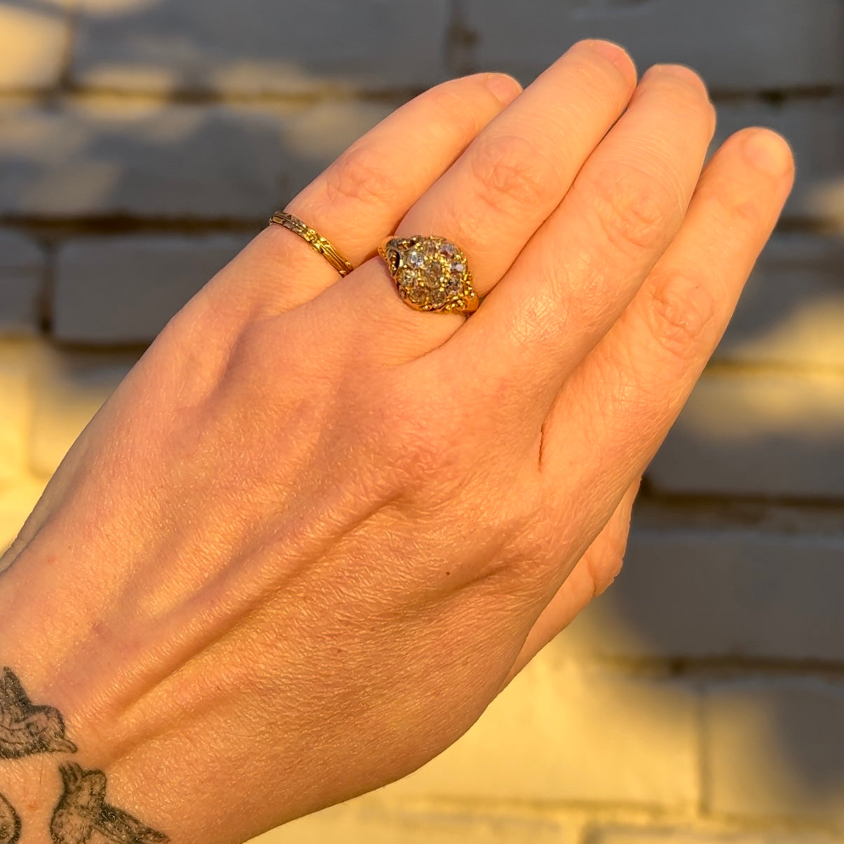 Antique Victorian 18k Gold Old Mine Cut Diamond Cluster Ring
