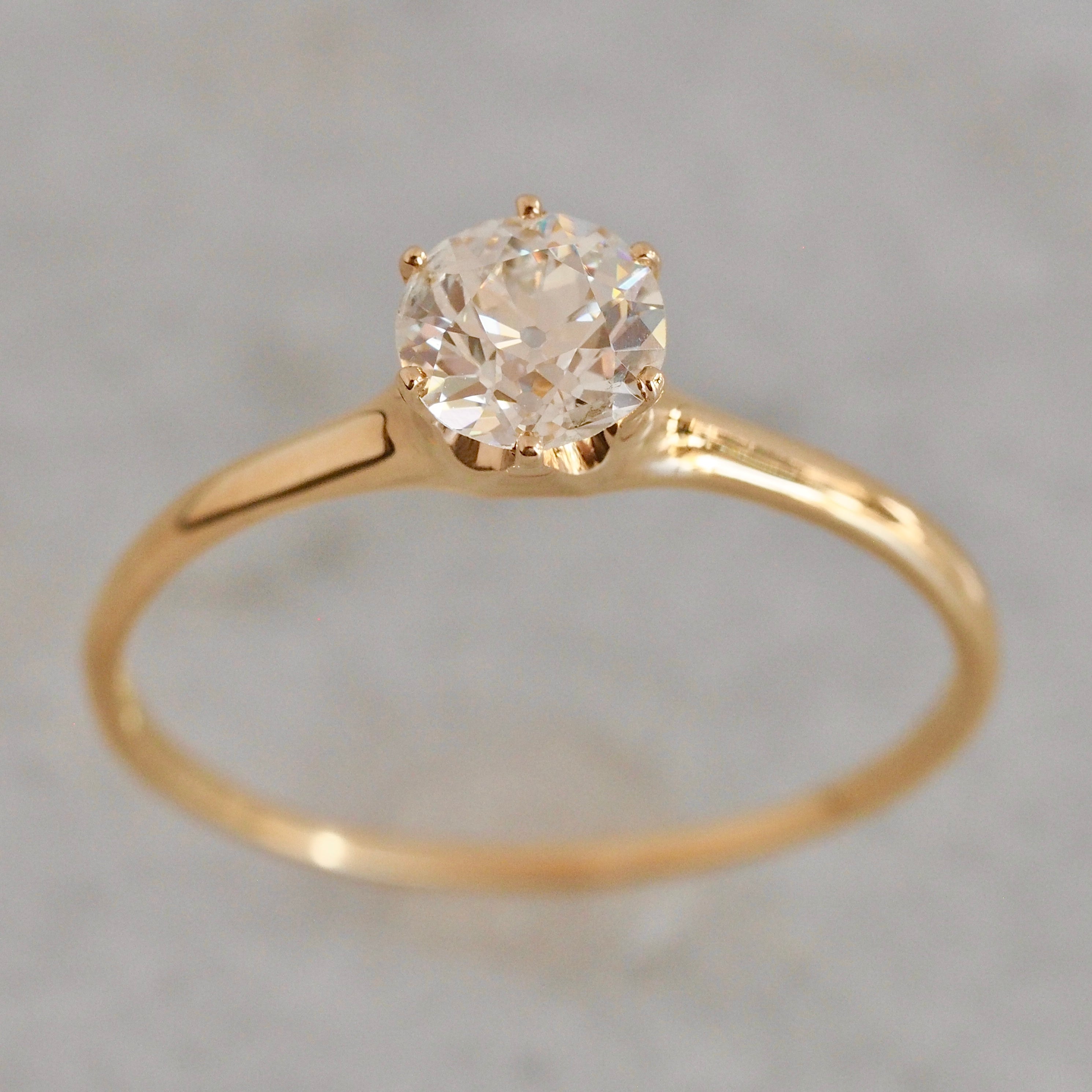 Antique 18k Gold Peacock Old European Cut Diamond Solitaire Ring