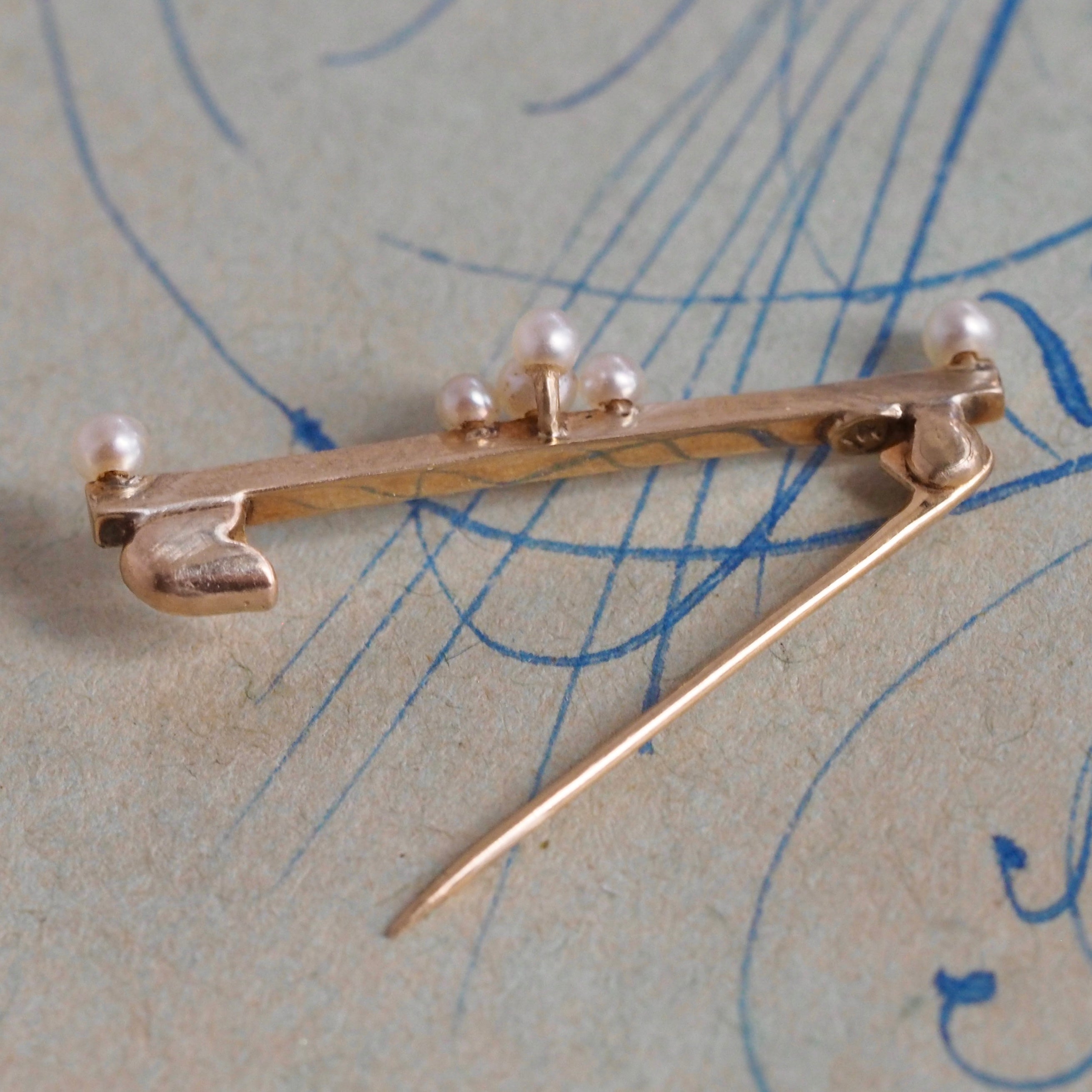 Antique Victorian 14k Gold Seed Pearl Bar Pin