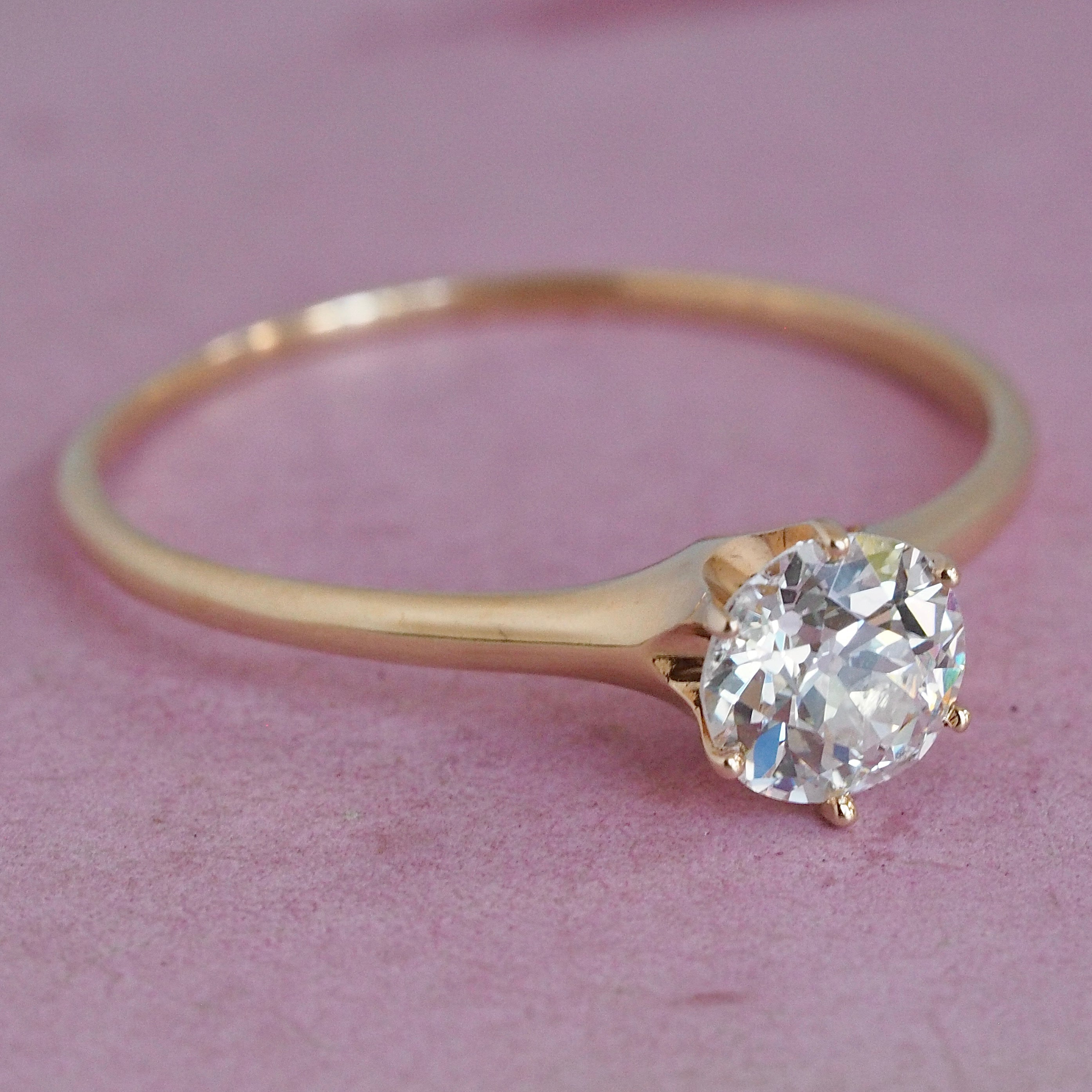 Antique 18k Gold Peacock Old European Cut Diamond Solitaire Ring