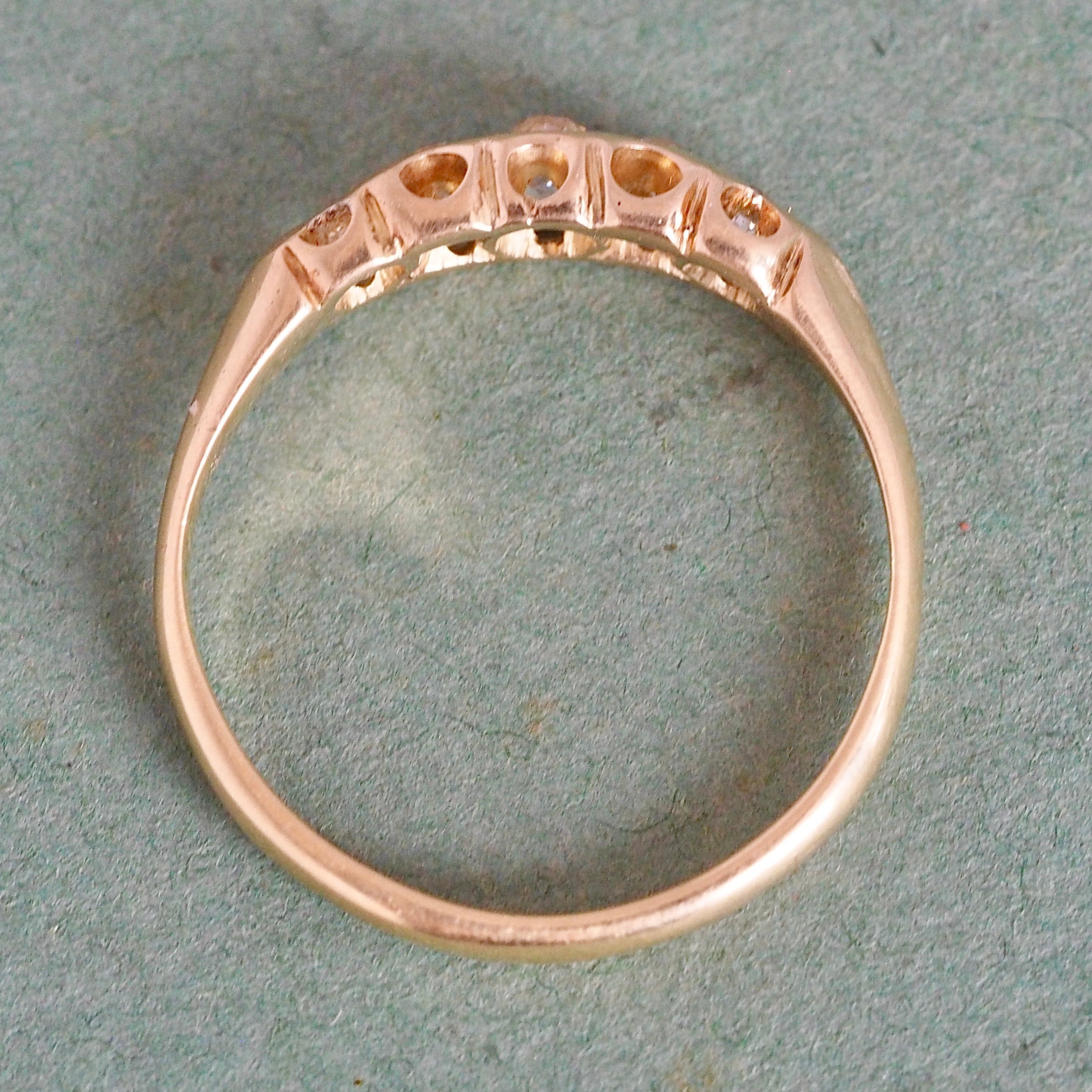Antique Victorian 18k Gold Old Mine Cut Diamond Five Stone Ring