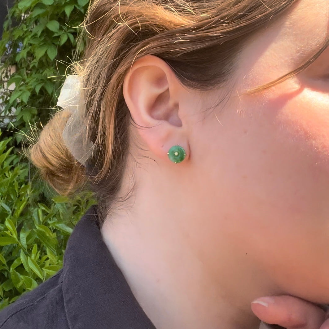 Vintage 18k Gold Jade and Diamond Earrings