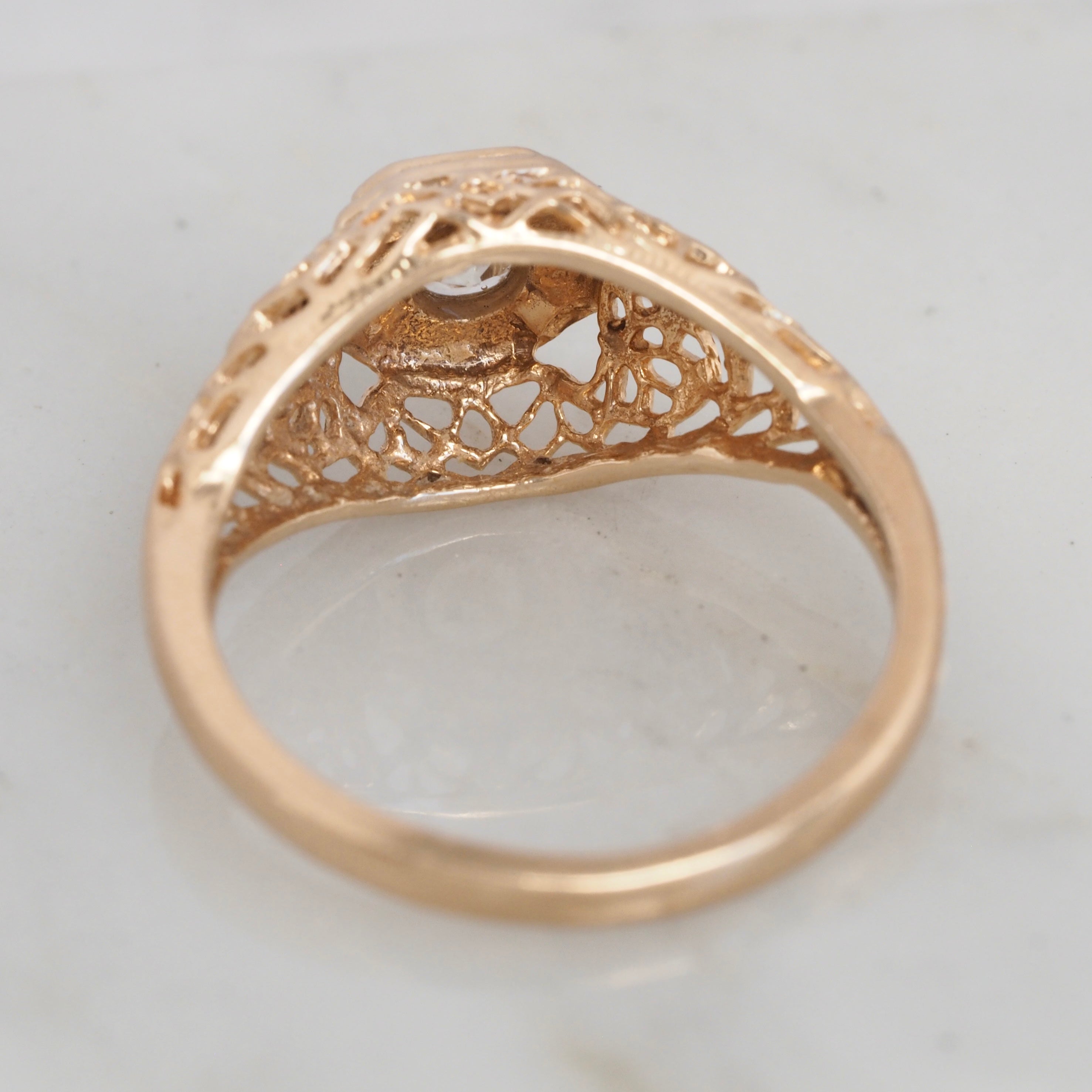 Vintage Art Deco Inspired Filigree Old European Cut Diamond 14k Gold Engagement Ring