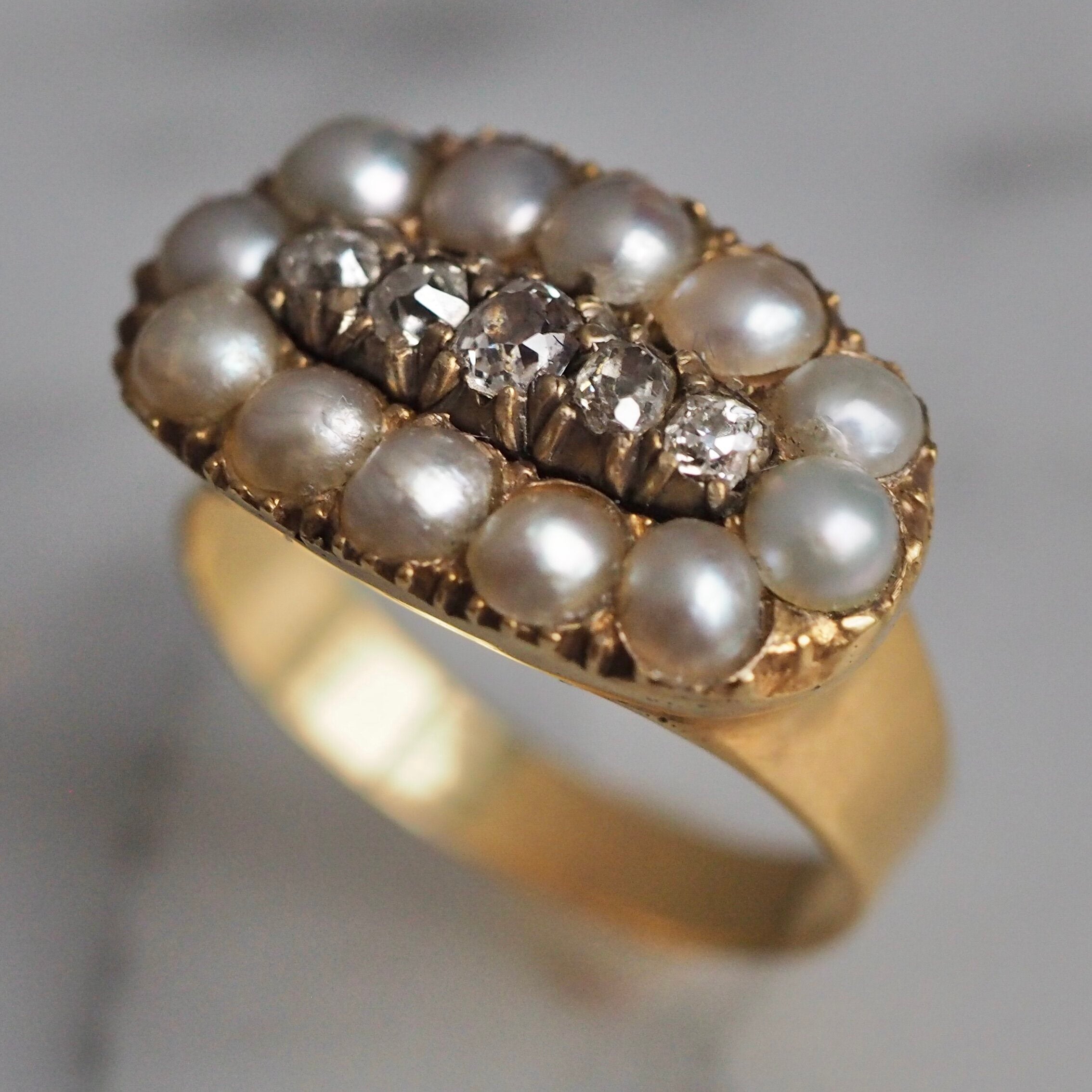 Georgian French High Karat Gold Pearl and Diamond Ring