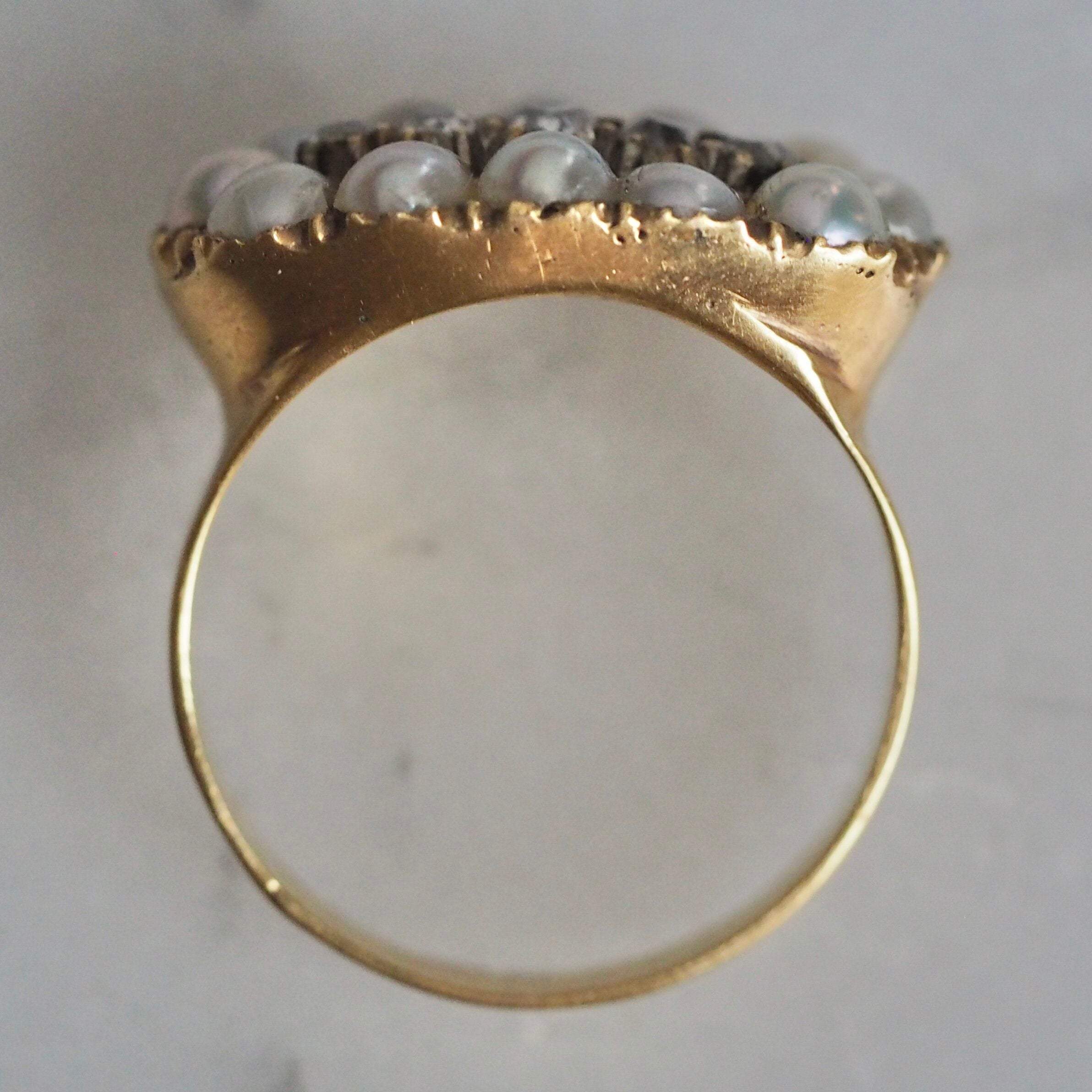 Georgian French High Karat Gold Pearl and Diamond Ring
