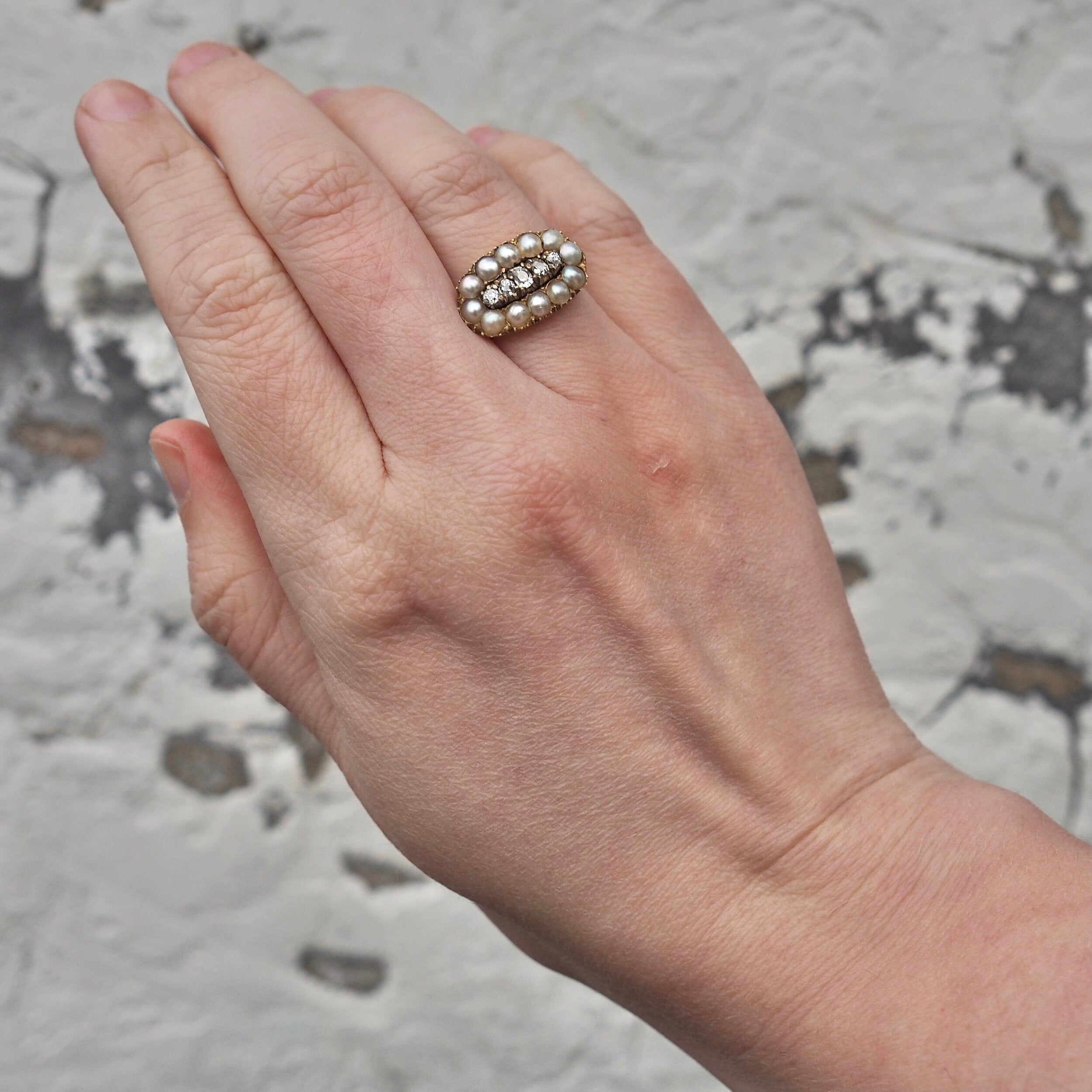 Georgian French High Karat Gold Pearl and Diamond Ring