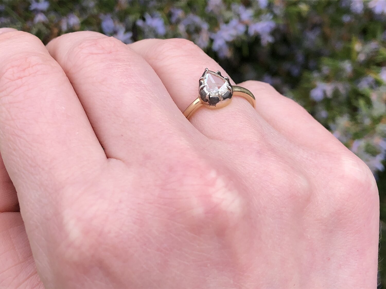 Georgian Style 14k Gold Sterling Silver Pear Shaped Rose Cut Diamond Ring
