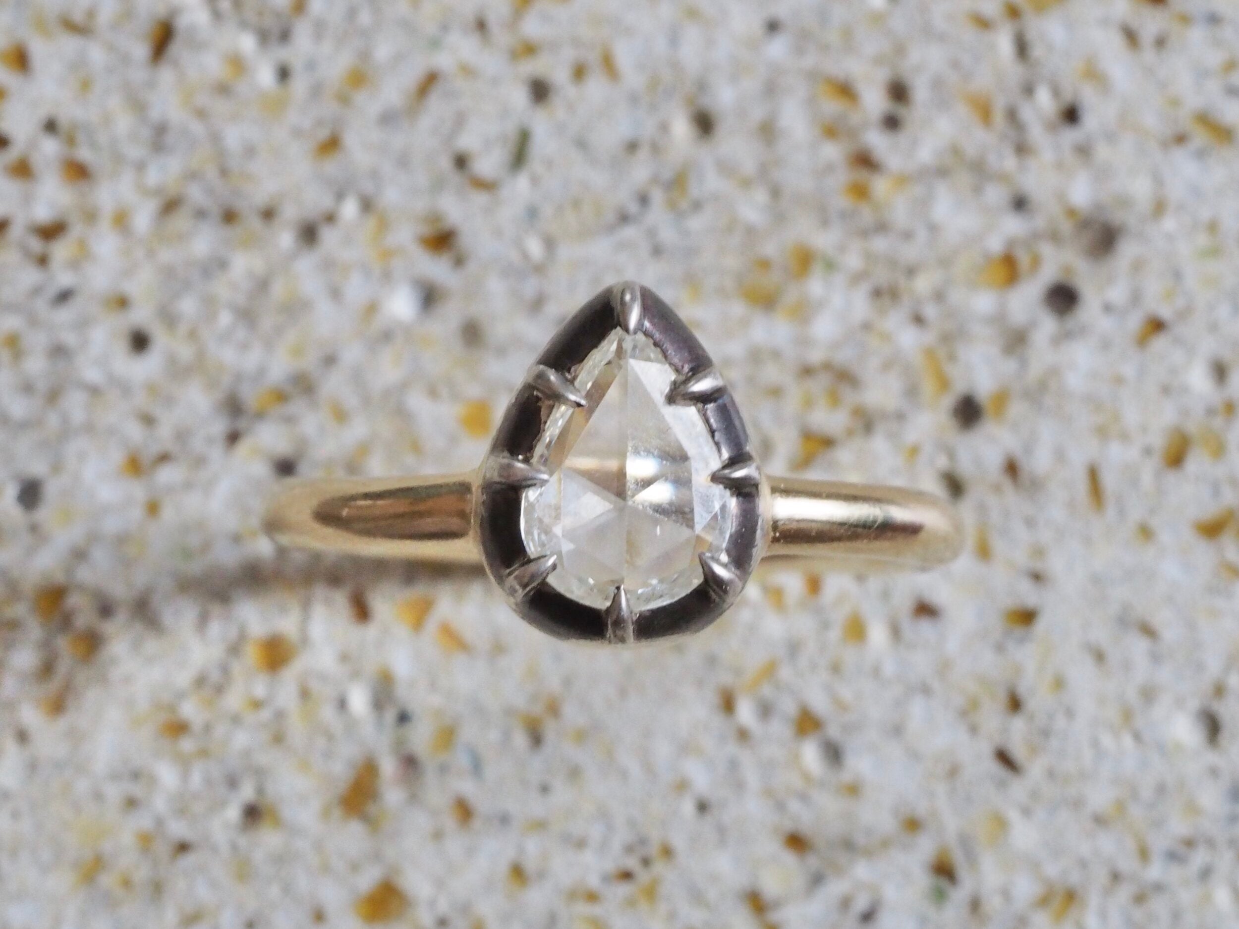 Georgian Style 14k Gold Sterling Silver Pear Shaped Rose Cut Diamond Ring