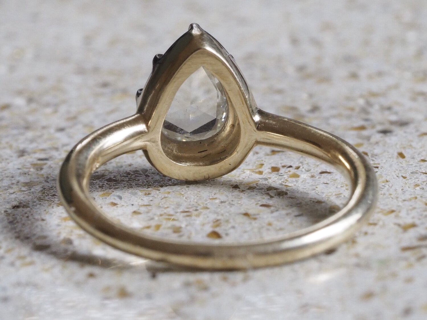 Georgian Style 14k Gold Sterling Silver Pear Shaped Rose Cut Diamond Ring