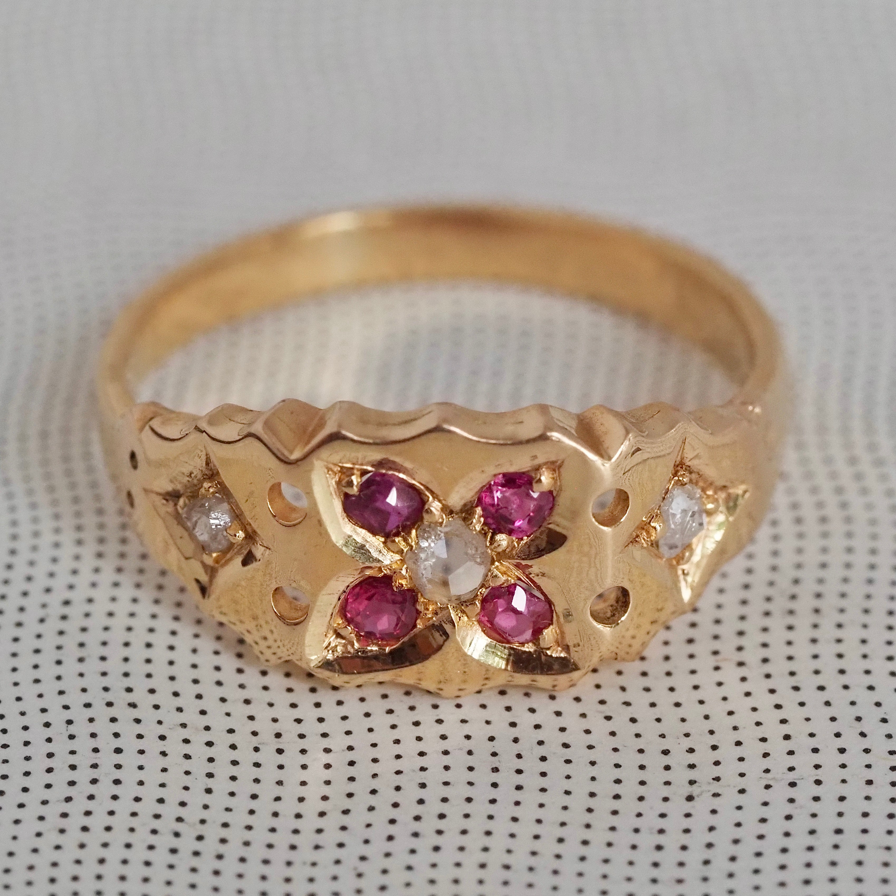 Antique English 18k Gold Ruby and Diamond Ring
