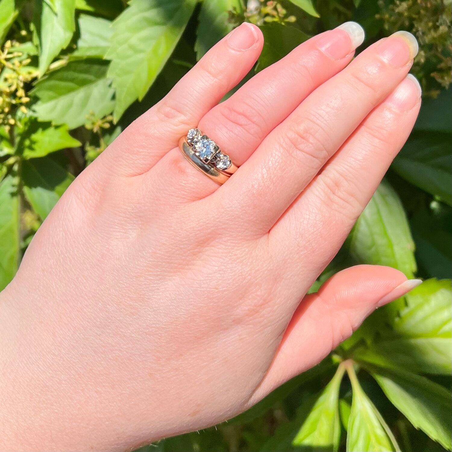 Midcentury Two Tone 14k Gold Old European Cut Diamond Ring