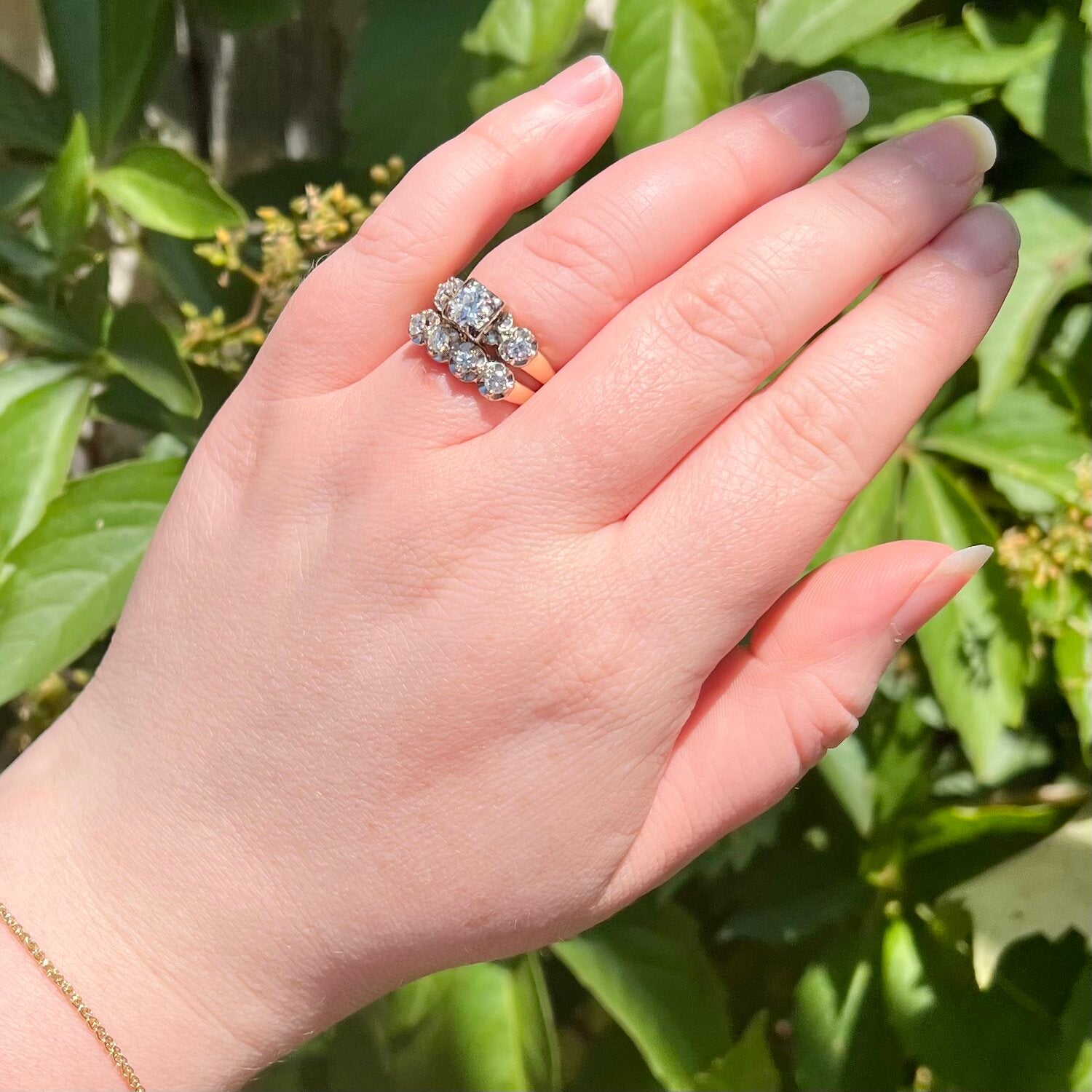 Midcentury Two Tone 14k Gold Old European Cut Diamond Ring