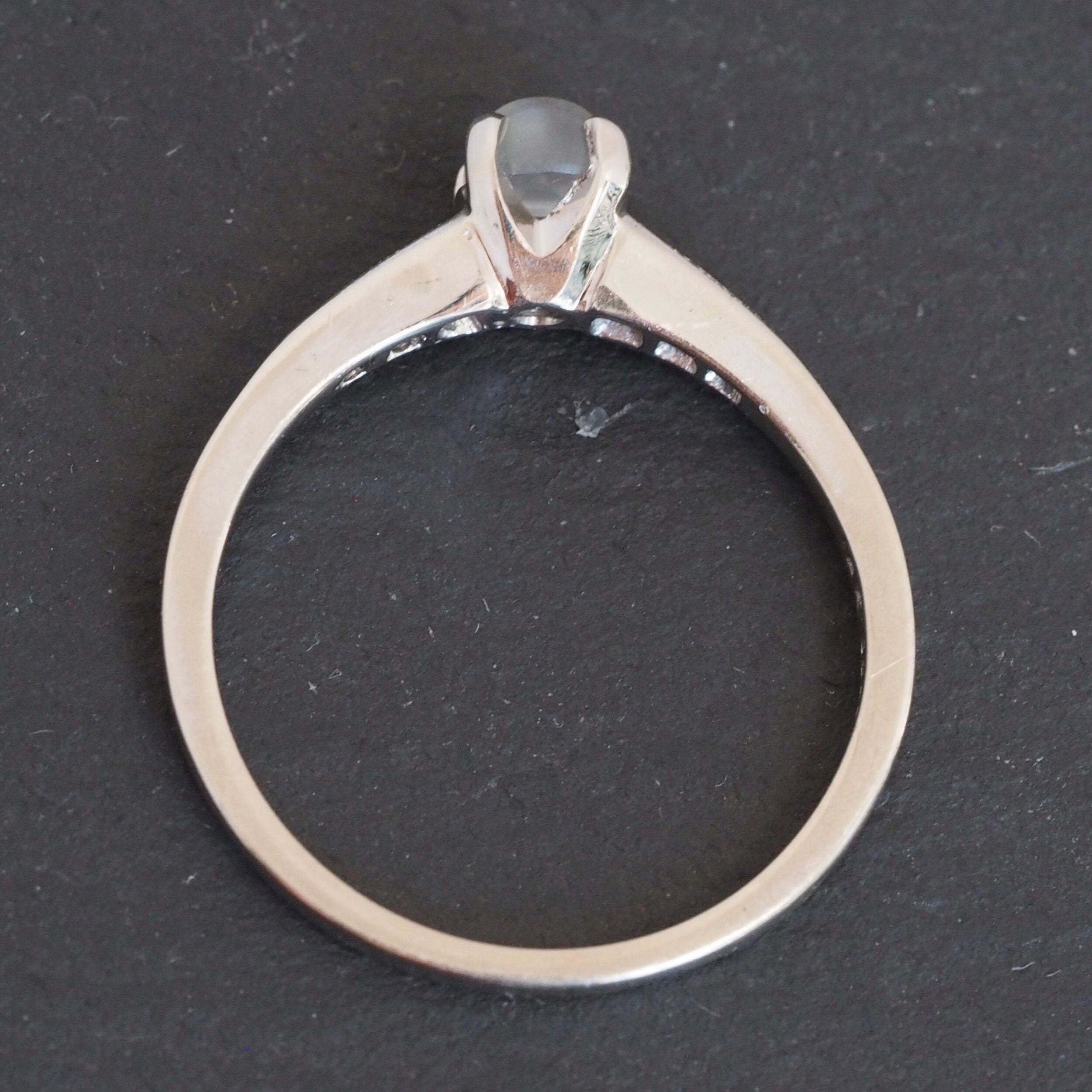 Midcentury 14k White Gold Moonstone and Diamond Solitaire Ring