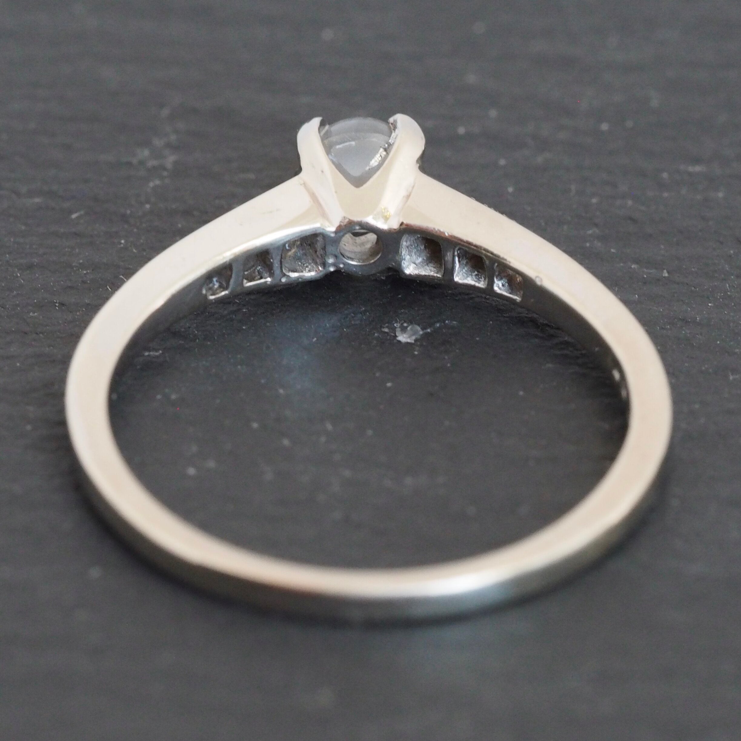 Midcentury 14k White Gold Moonstone and Diamond Solitaire Ring