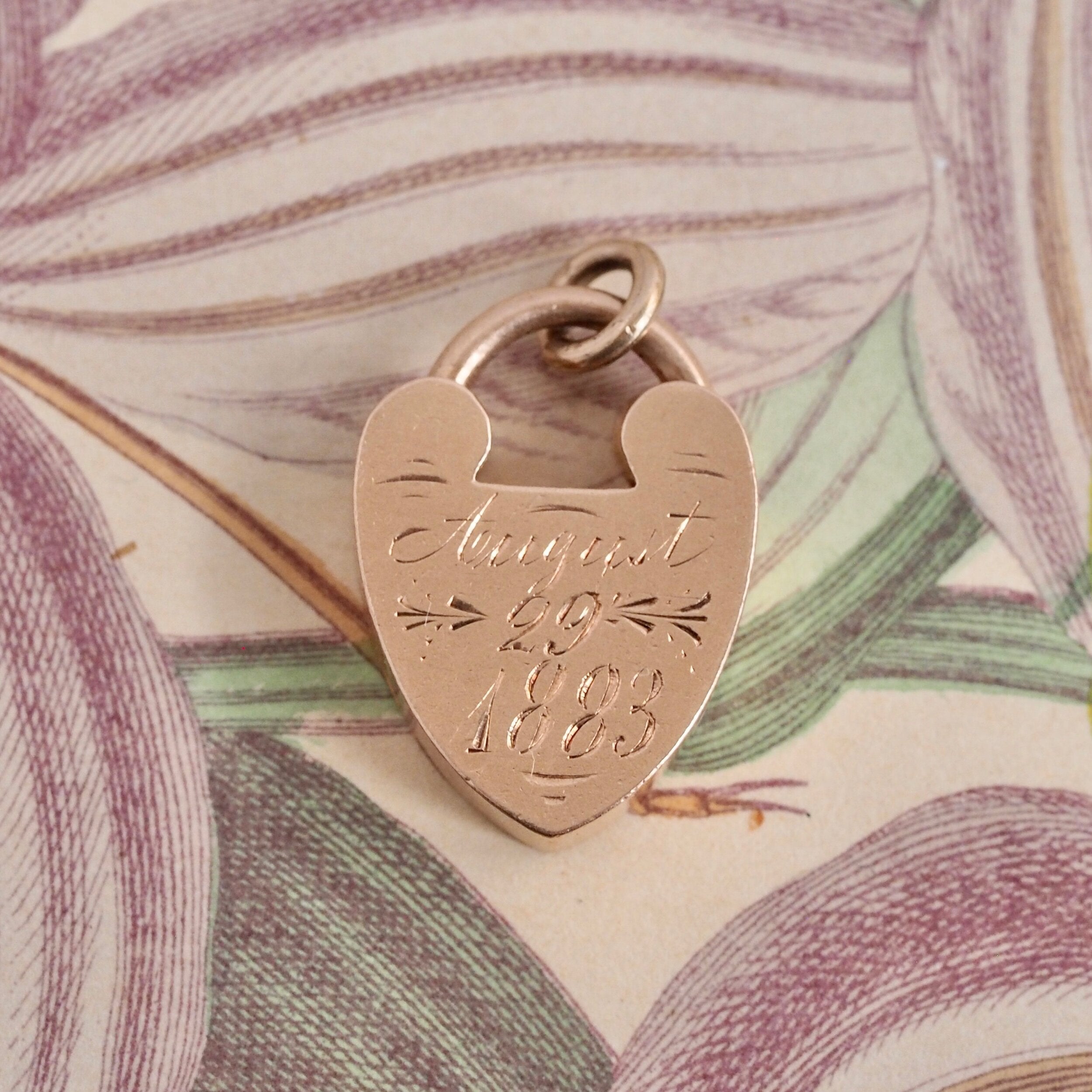 Antique Victorian 14k Gold Floral Padlock Pendant