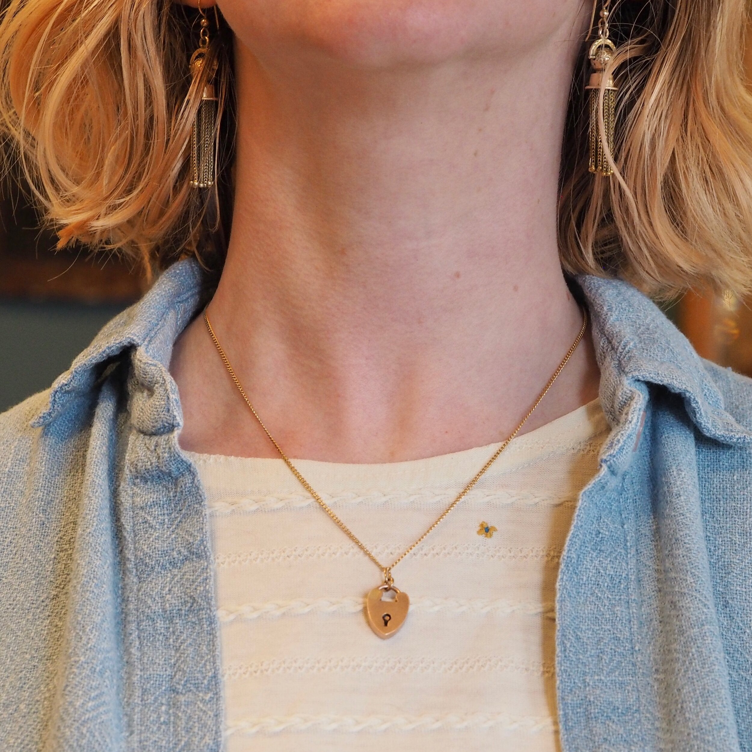 Antique Victorian 14k Gold Floral Padlock Pendant