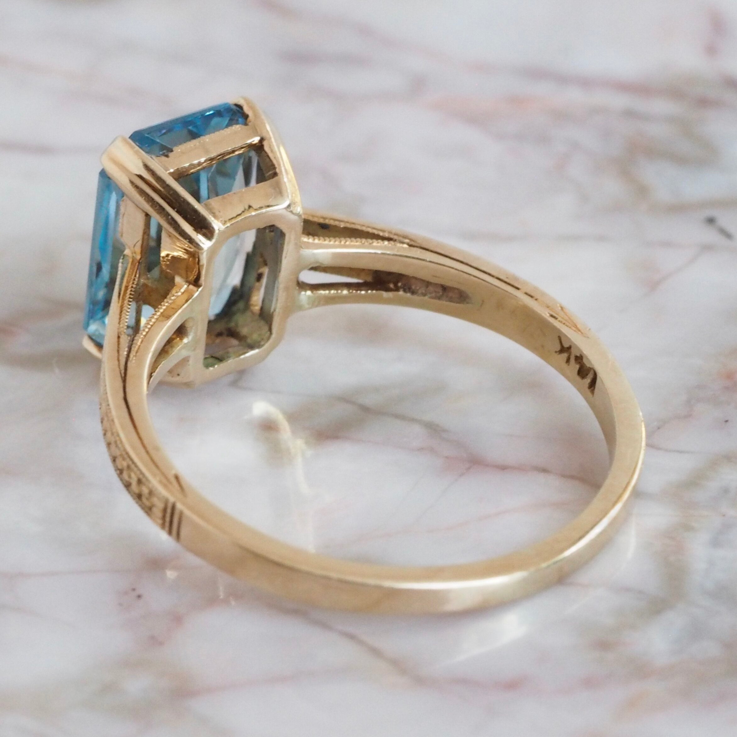 Art Deco 14k Gold Natural Blue Topaz Ring